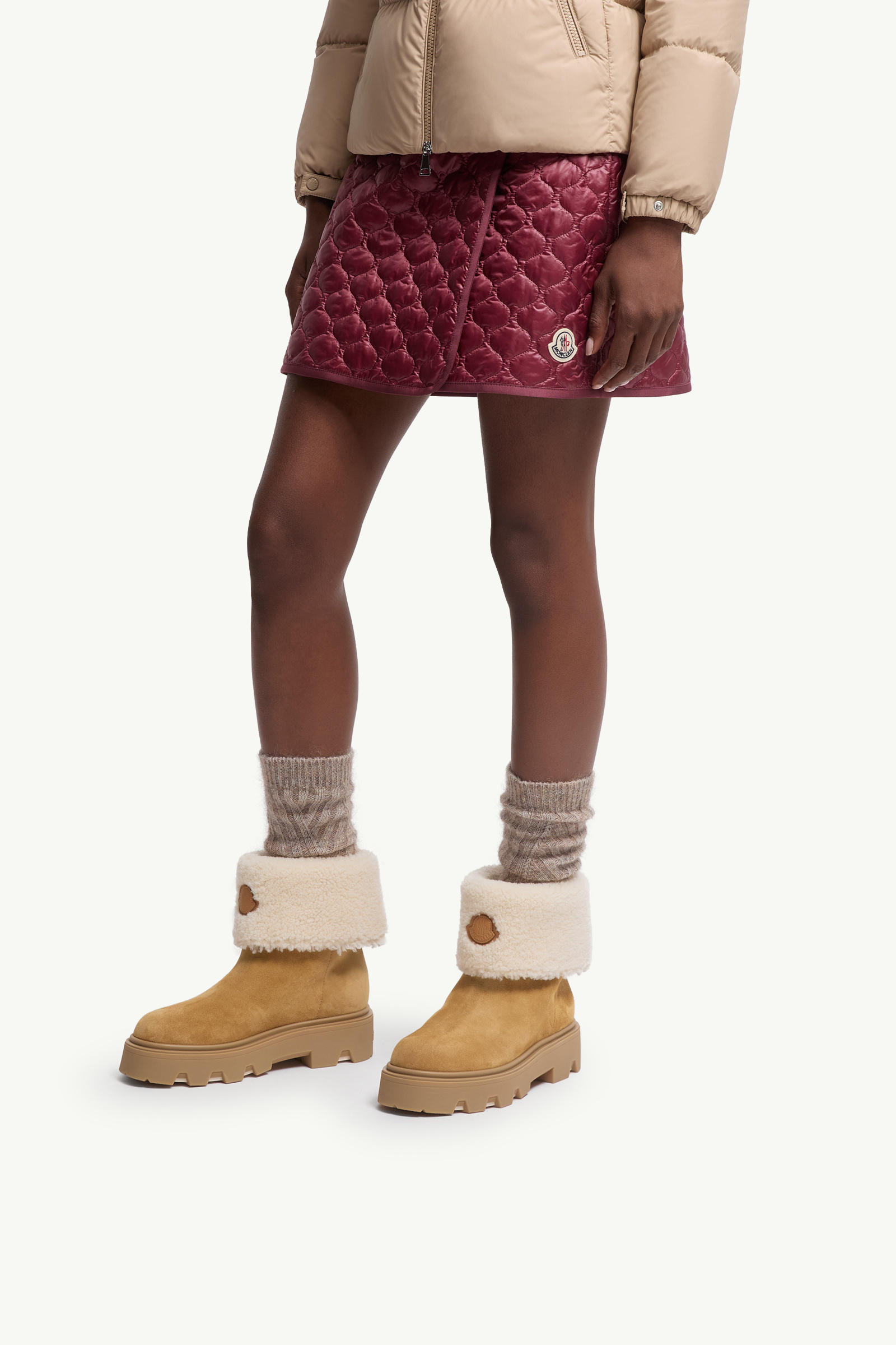 Moncler Petit Aurea Mid Suede Boots In Brown