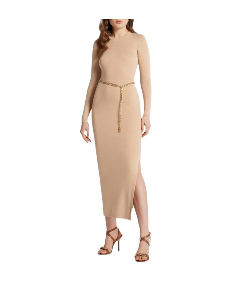 Michael Kors Long-sleeved Slit Dress In Nude