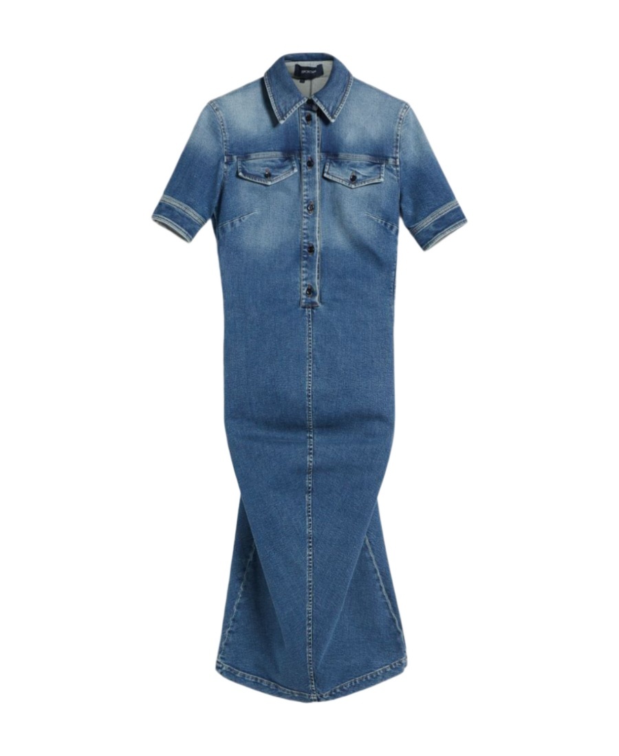 Sportmax Short-sleeved Denim Dress In Blue