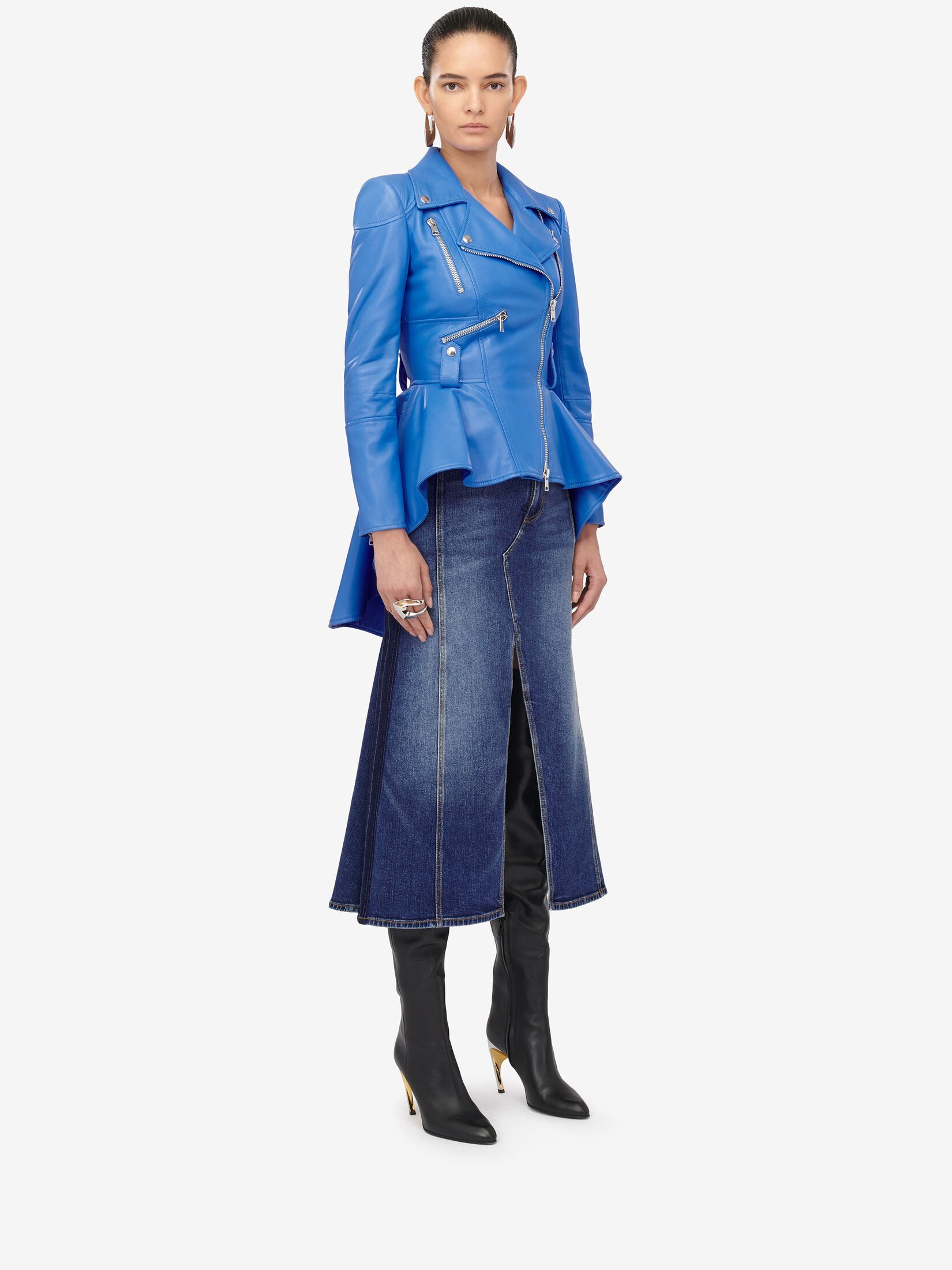 Alexander Mcqueen Washed Denim Midi Skirt In Blue