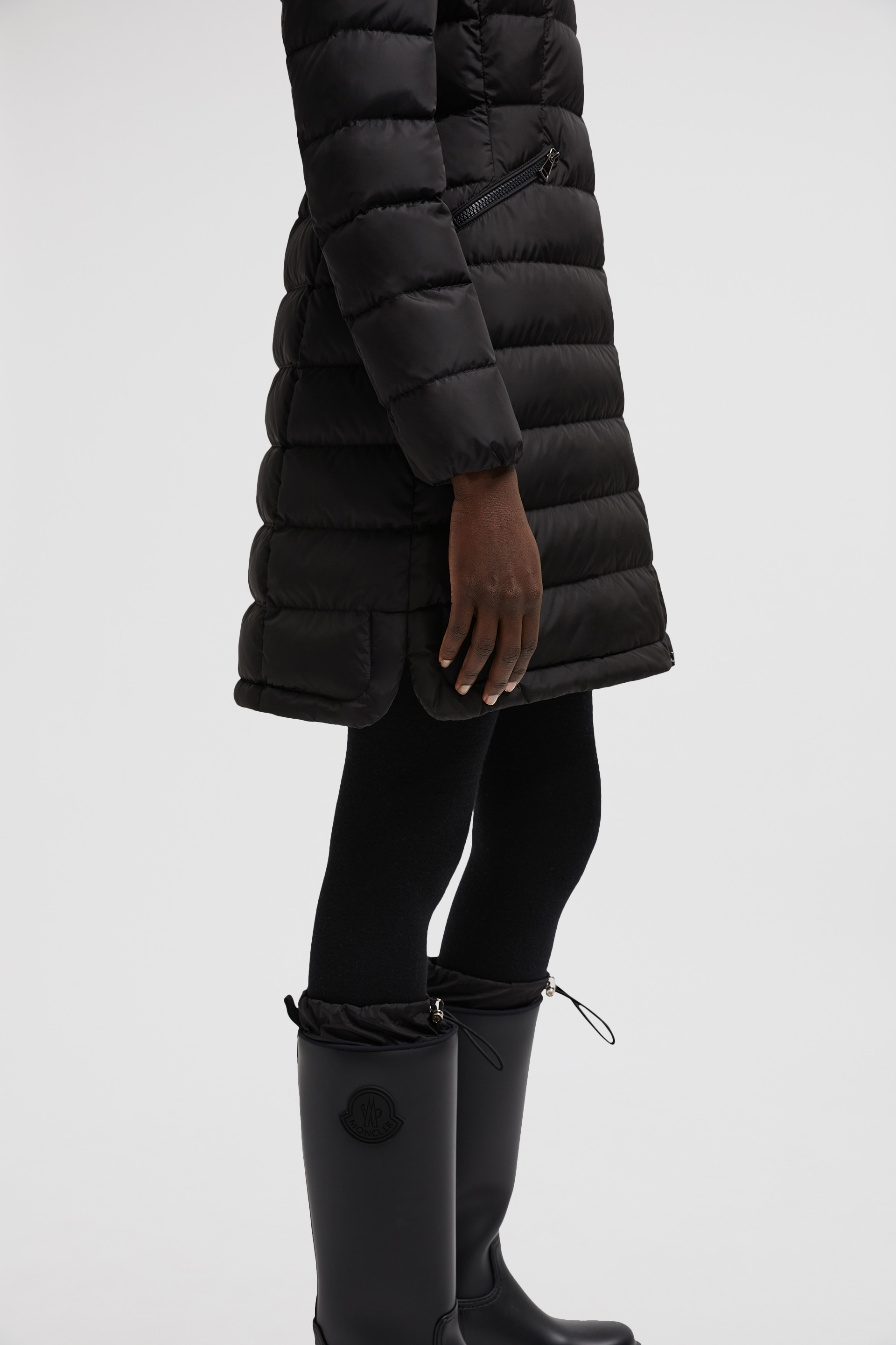 Moncler Flammet Long Down Jacket In Black