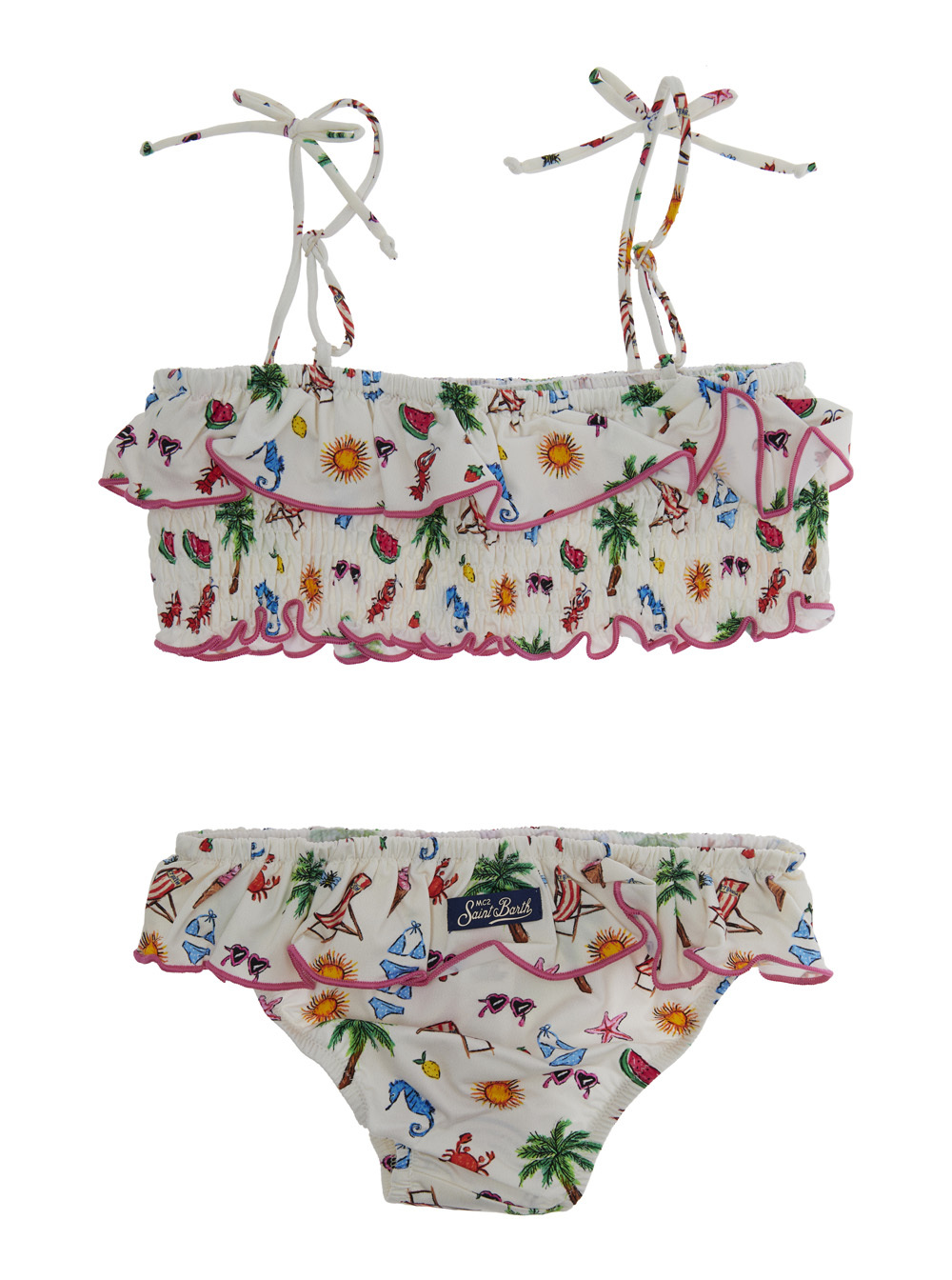 Mc2 Saint Barth Kids Melie Bikini With Ruched Print In Multi