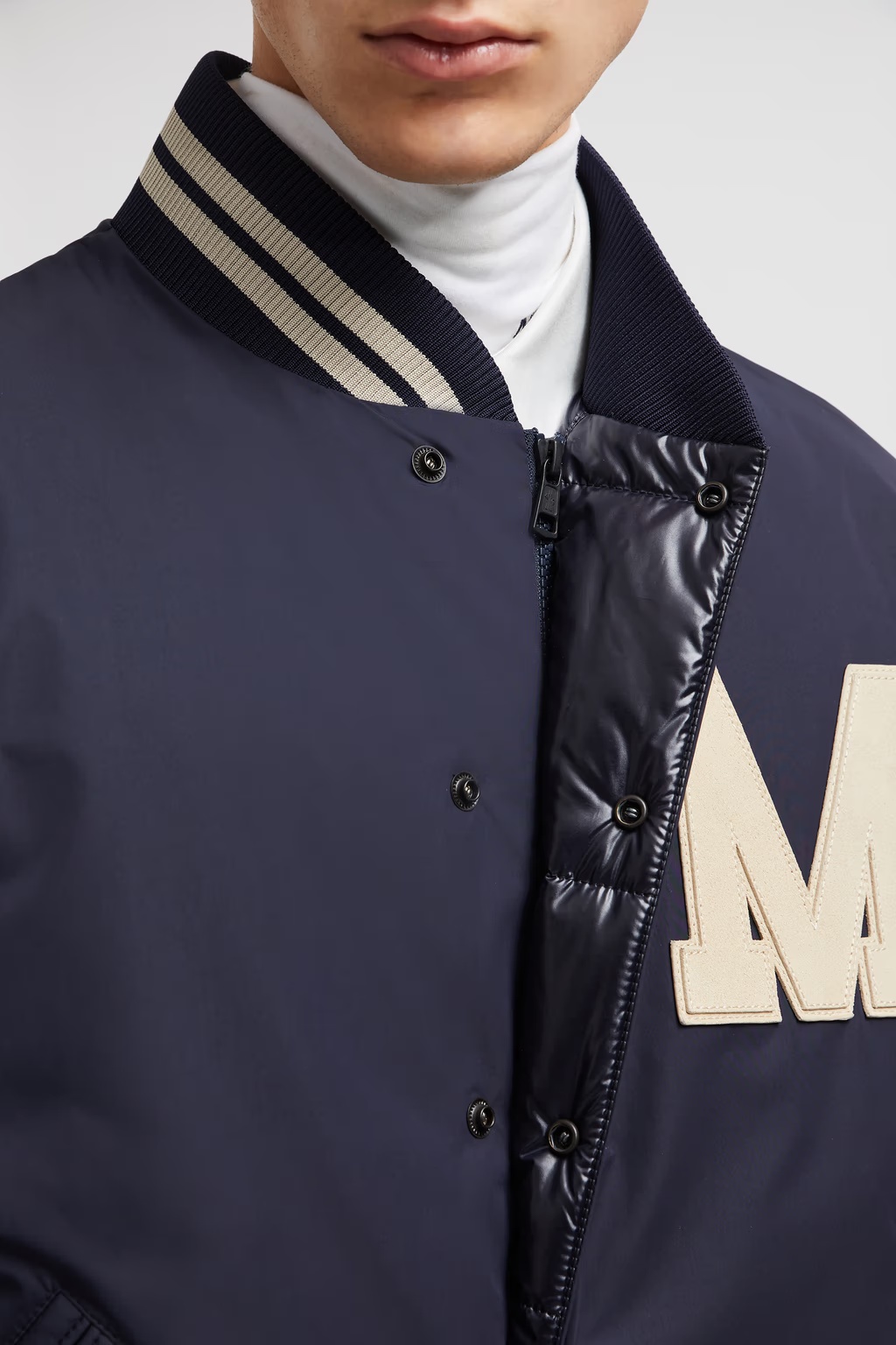 Moncler Ribbed Collar With Striped Details Jacket In Blue