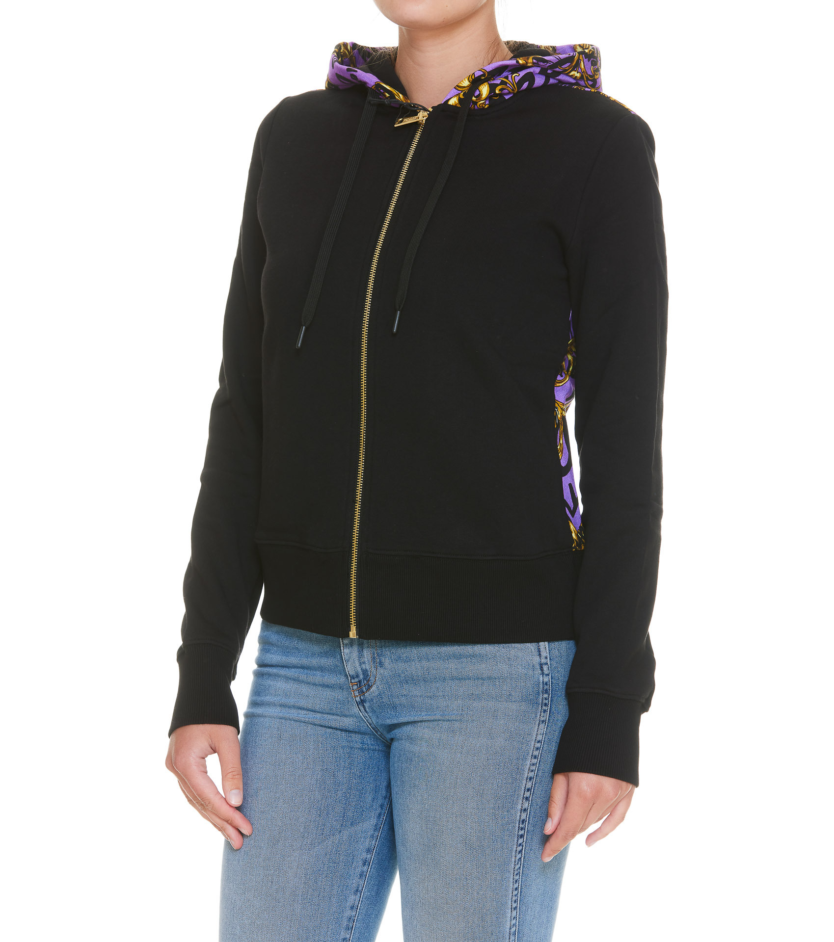 Versace Jeans Logo-print Zip-fastening Hoodie In Black
