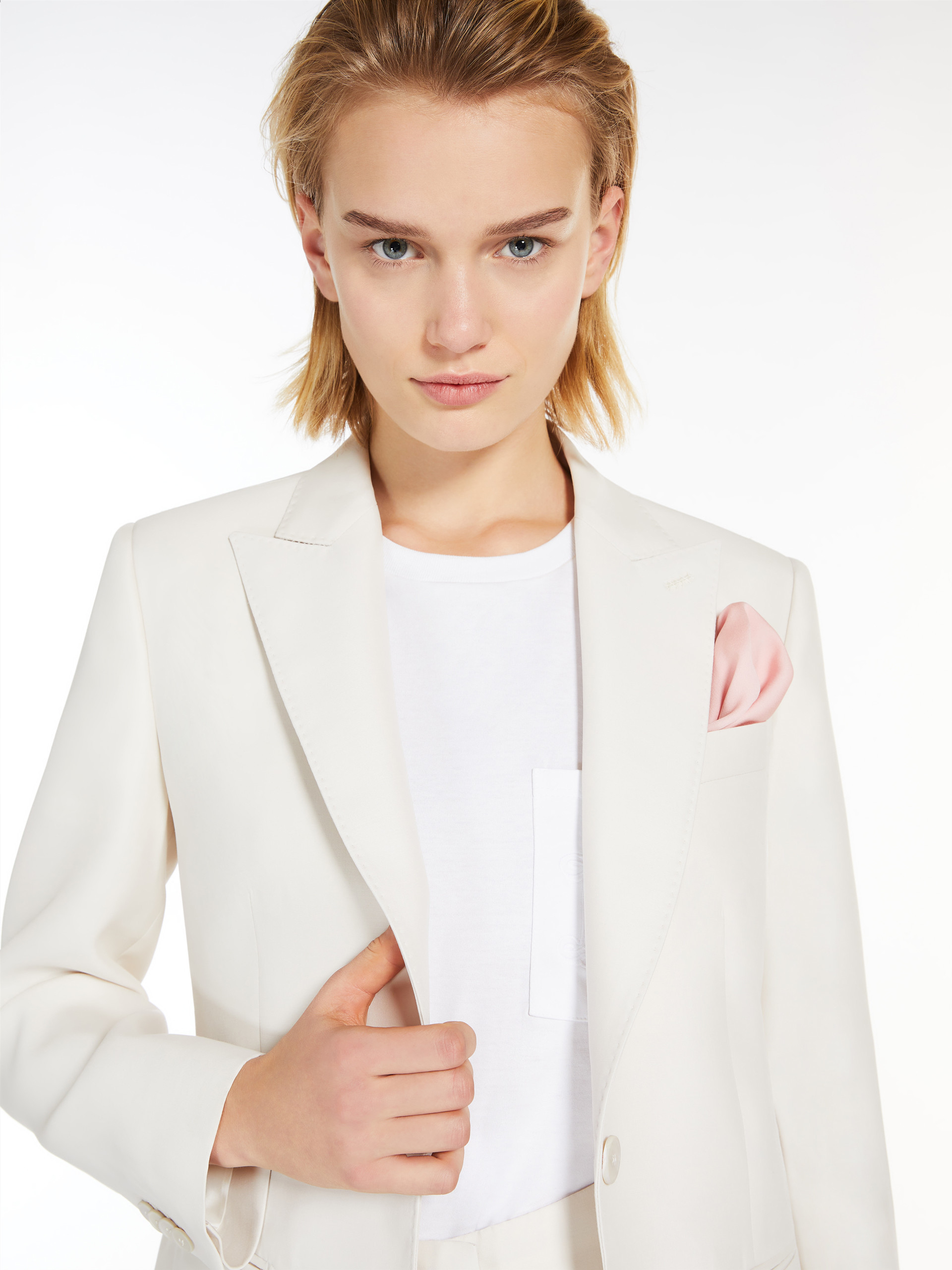 Max Mara Single-breasted Wool Suit Jacket In White
