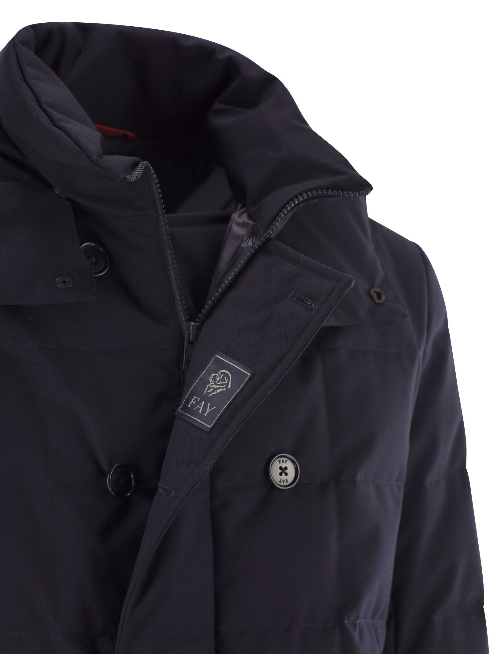 Fay Double-breasted Down Jacket With Hood In Black