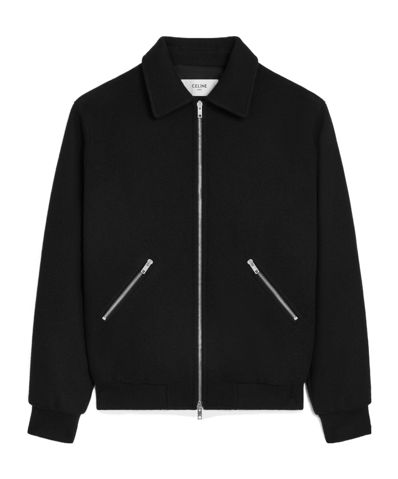 Celine Teddy Jacket In Textured Wool In Black