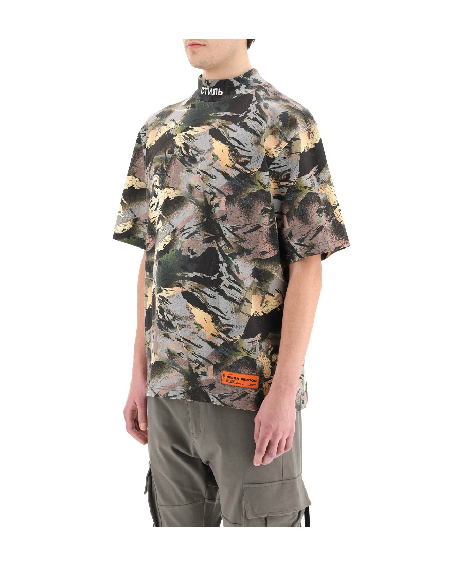 Heron Preston Camouflage Mock-neck T-shirt In Gray