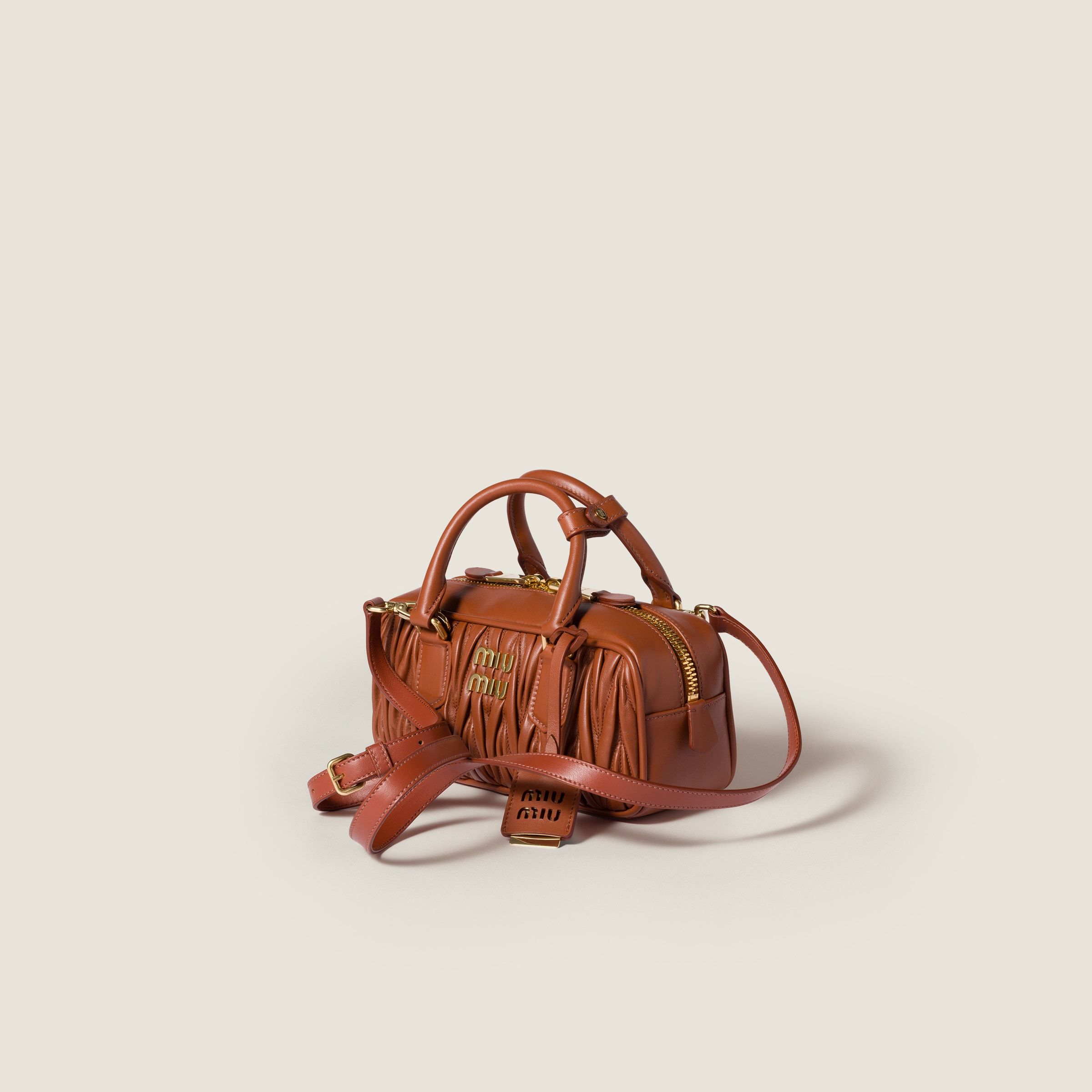 Miu Miu Arcadie Matelassé Nappa Leather Shoulder Bag In Brown