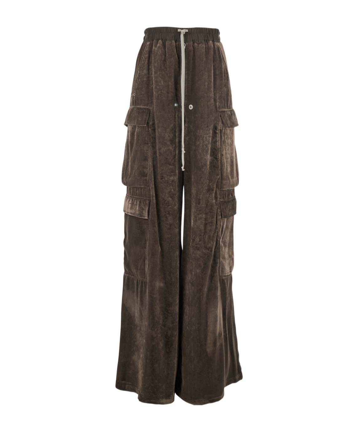 Rick Owens Cargo Belas Brown Cargo Pants With Drawstring Waist And Cargo Pockets In Velvet Woman In Brown