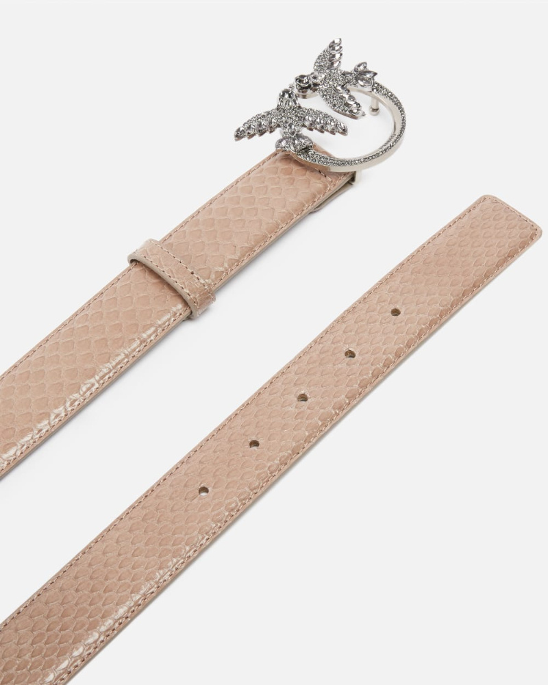 Pinko Galleria 3-cm Belt In Glossy Python Skin In Brown