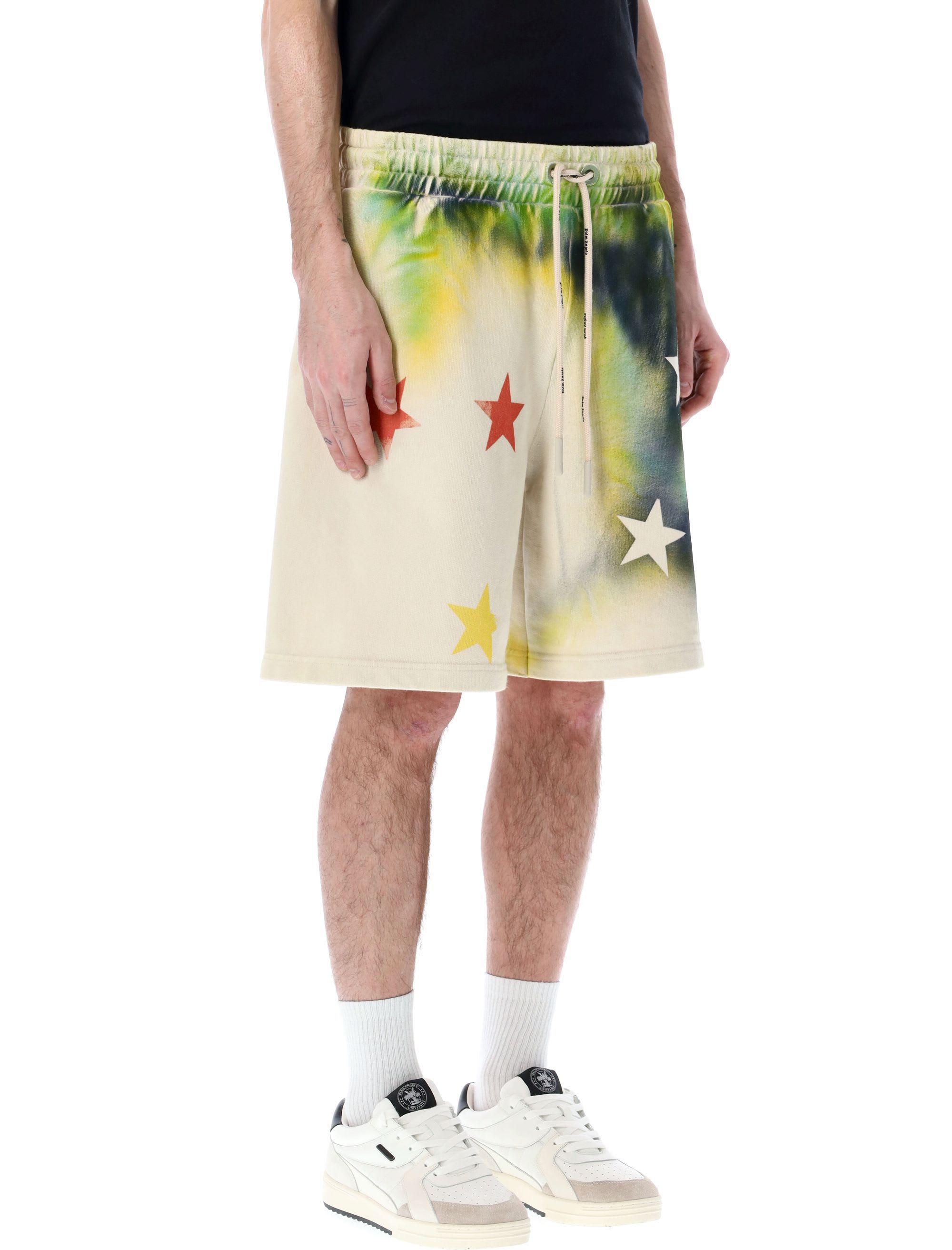 Palm Angels Star Sprayed Track Shorts In White