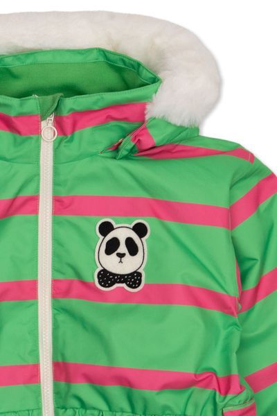 Shop Mini Rodini Panda-patch Striped Raincoat In Green