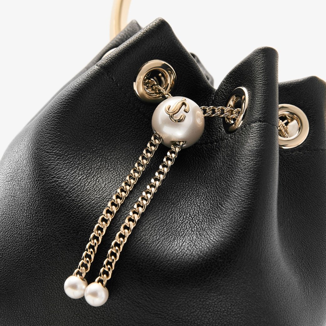 Jimmy Choo Bon Bon Leather Bucket Chain Shoulder Bag In Black