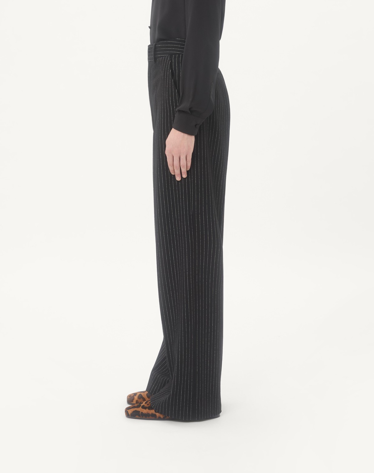 Valentino Pinstripe Trousers In Wool And Silk In Black