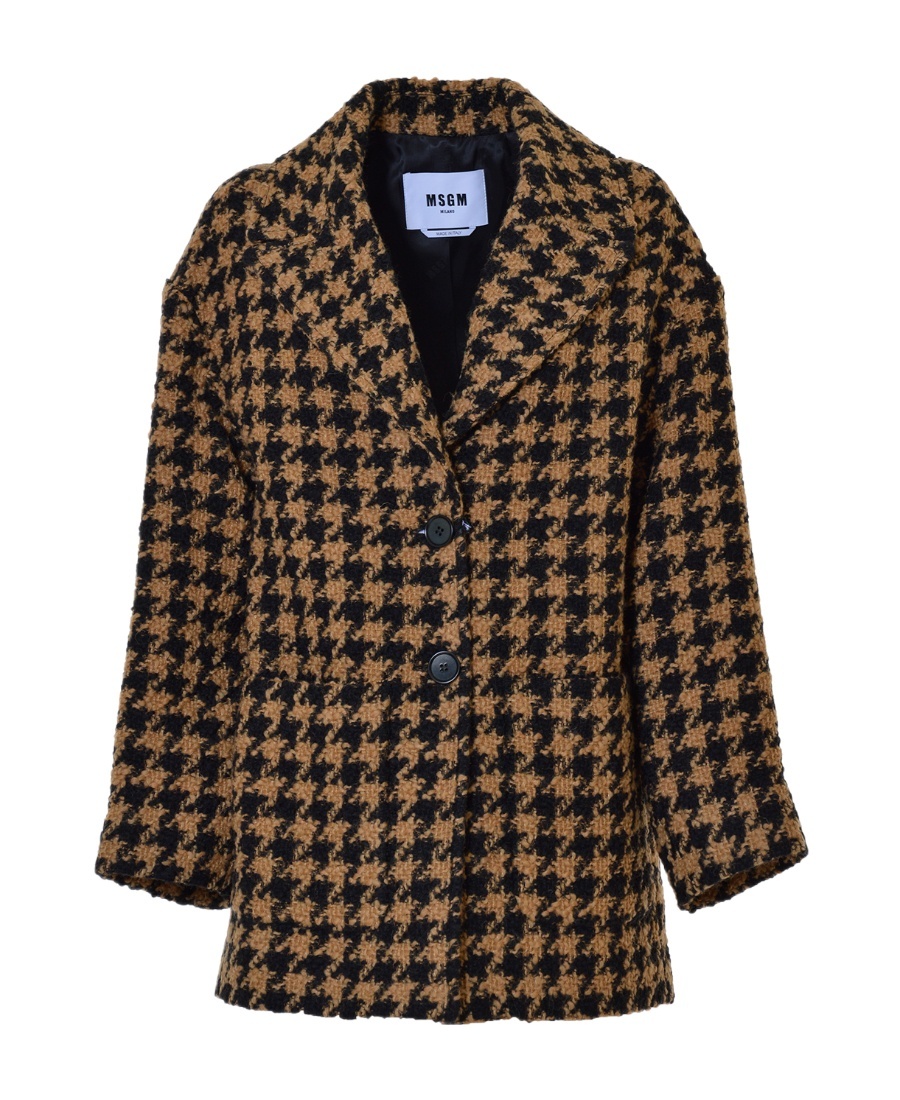 Msgm Houndstooth-check Jacket In Black