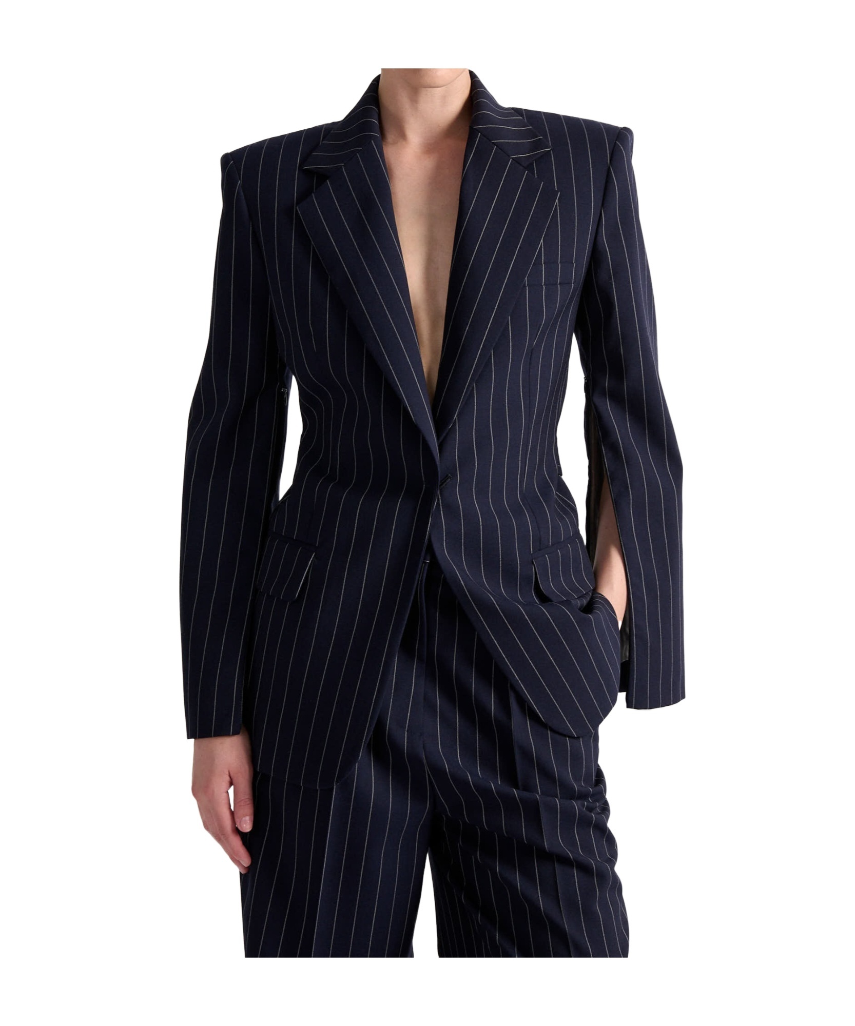 Barbara Bui Fitted Jacket In Navy Tennis Stripes In Navy Blue