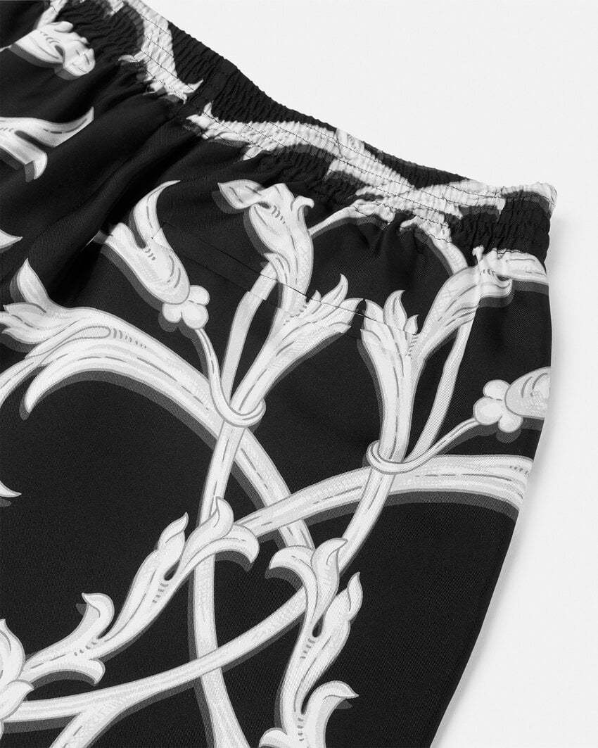 Versace Acanthus Leaves Silk Shorts In Black
