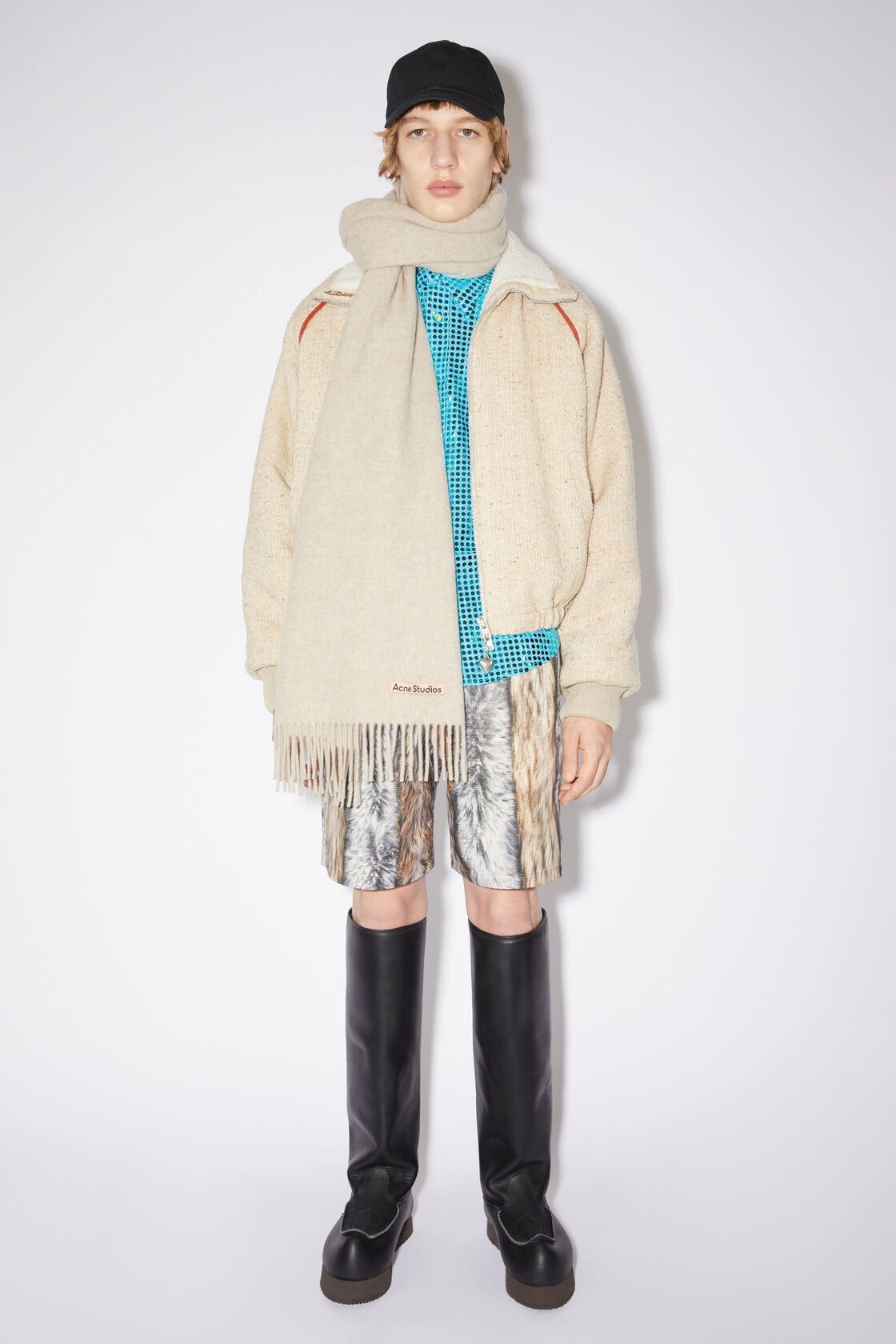 Shop Acne Studios Logo-patch Frayed-edge Scarf In Nude