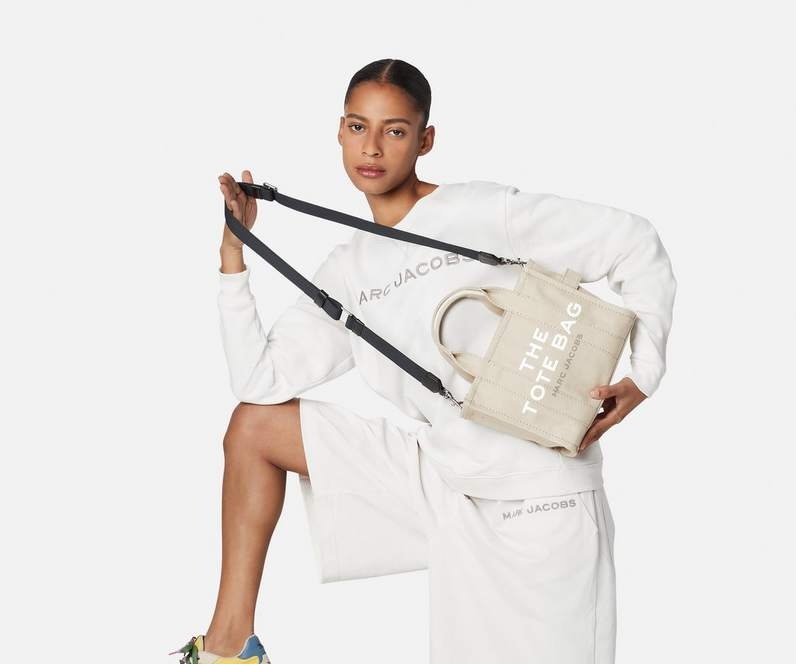 Marc Jacobs 'traveler Handbag' Mini Beige Tote Bag With Logo In Nude