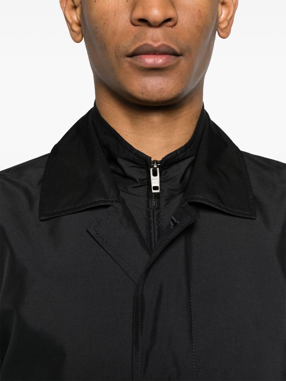Fay Layered Long Sleeve Buttoned Waterproof Coat In Black