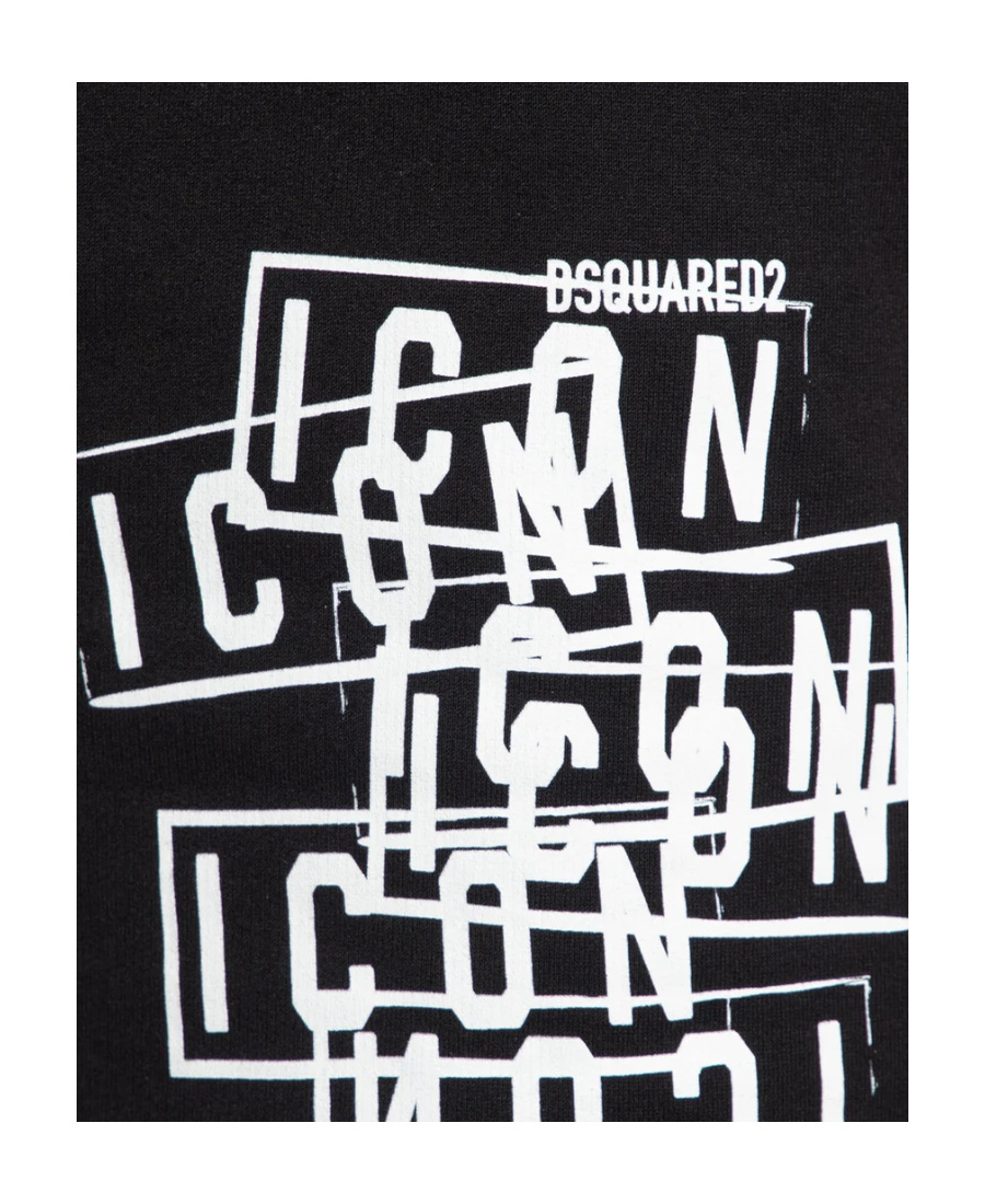 Dsquared2 Black Bermuda Shorts With Icon Logo Print In Cotton Man In Black