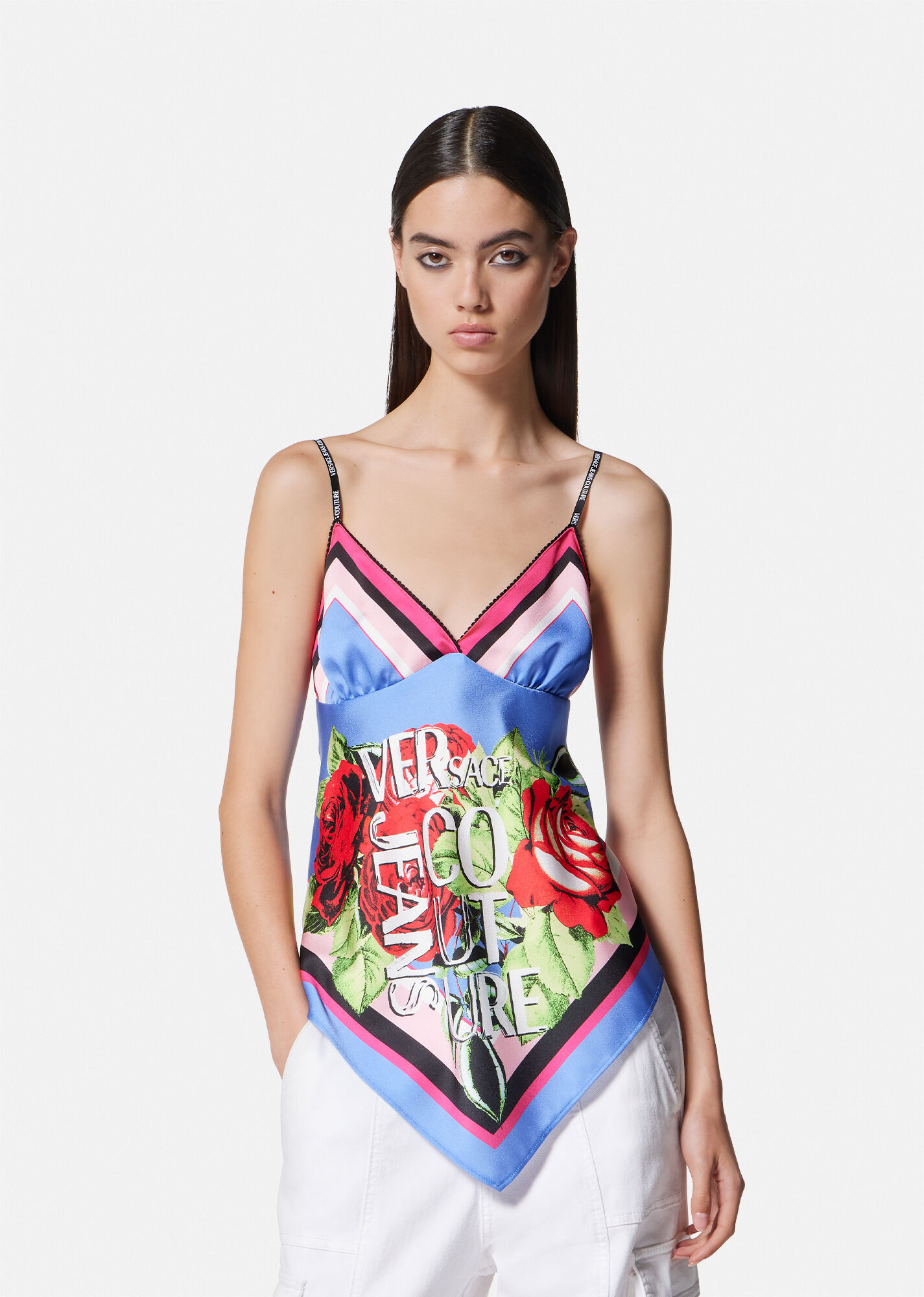 Versace Jeans Floral-print Scarf Camisole Top In Multicolor