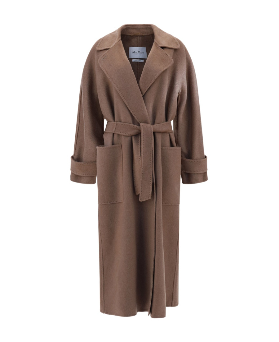 Max Mara Logo Wool Coat In Brown