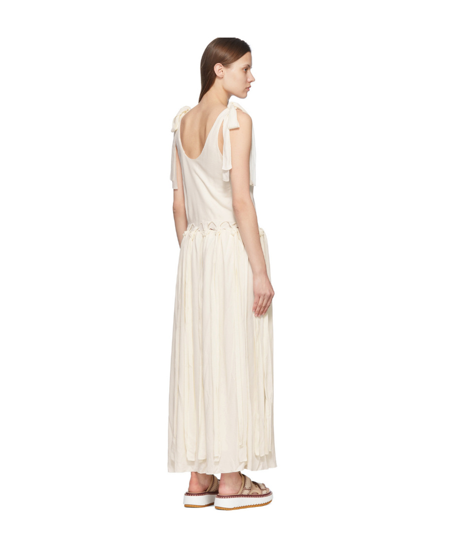Chloé Low Round Neck Lace Dress In White