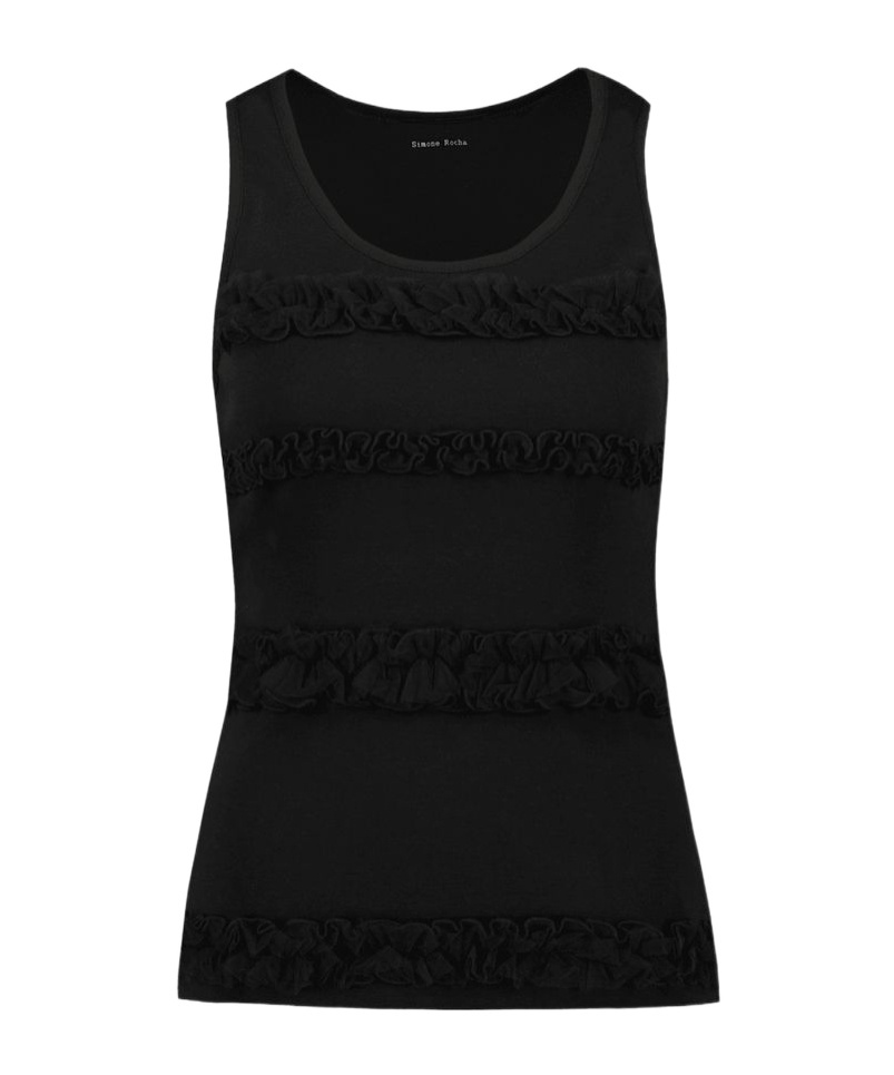 Simone Rocha Black Ruffle Frill Tank Top In Black