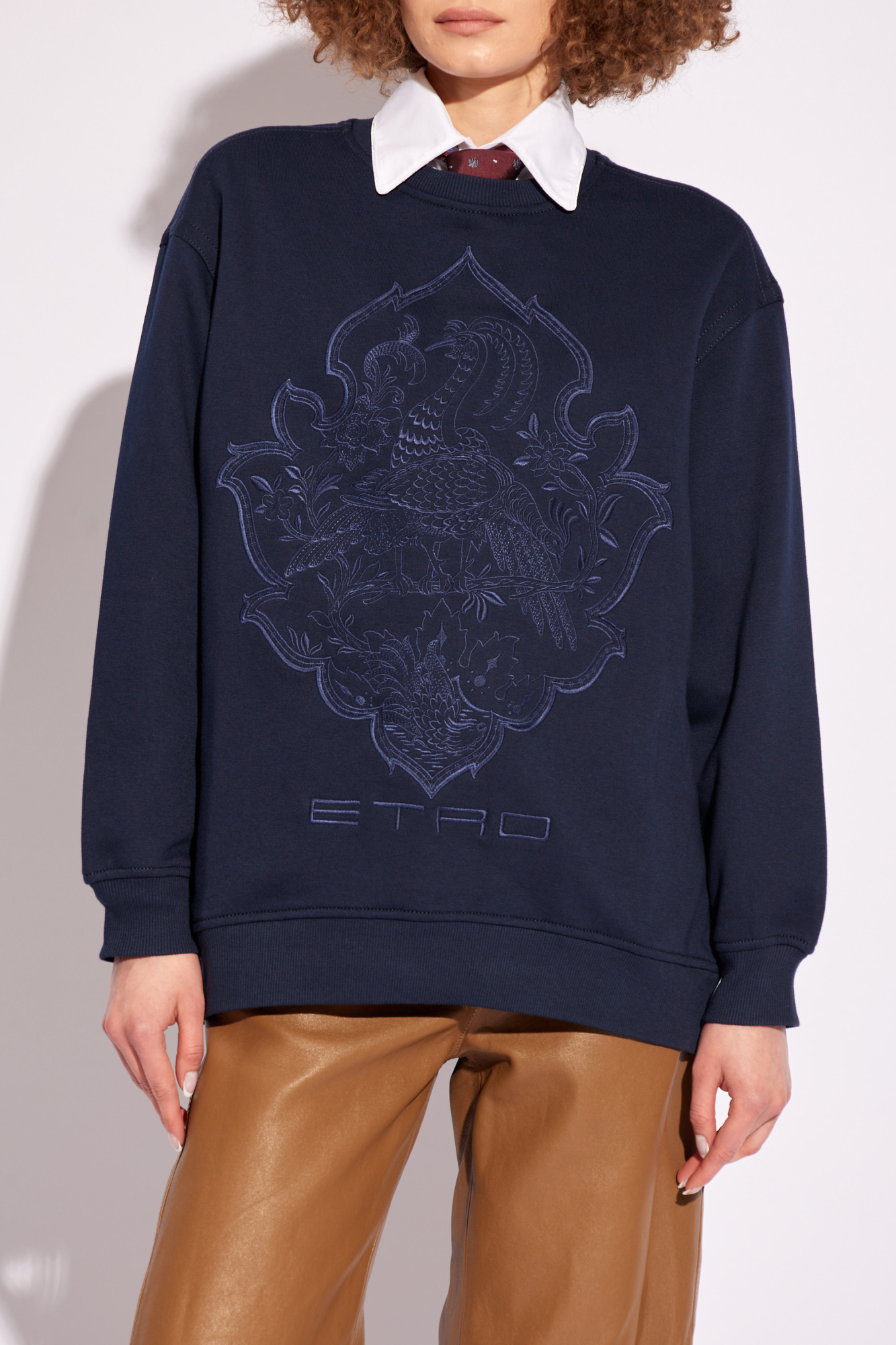 Shop Etro Logo Embroidered Crewneck Sweatshirt In Black