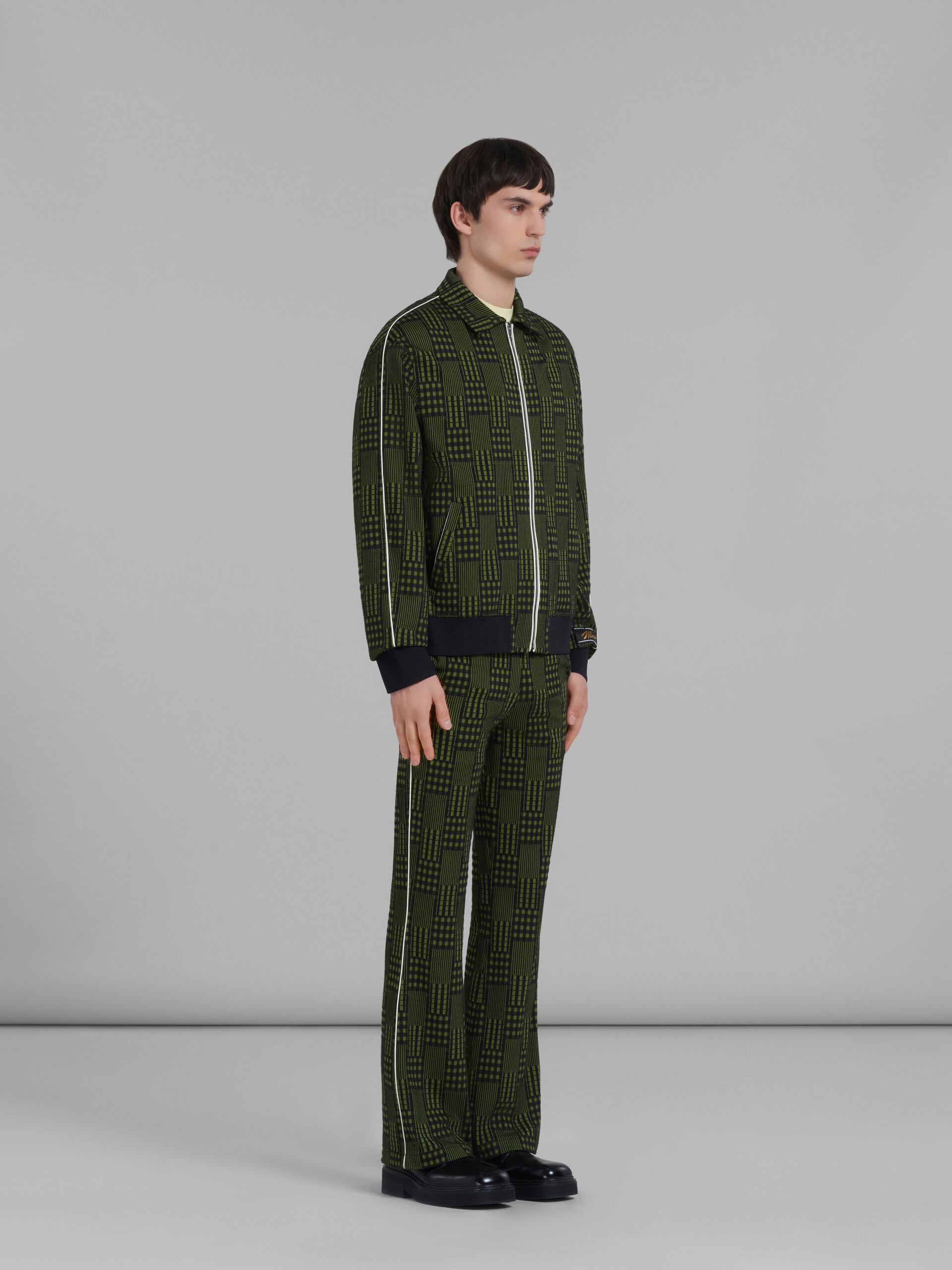 Marni Geometric-print Slim-cut Trousers In Green