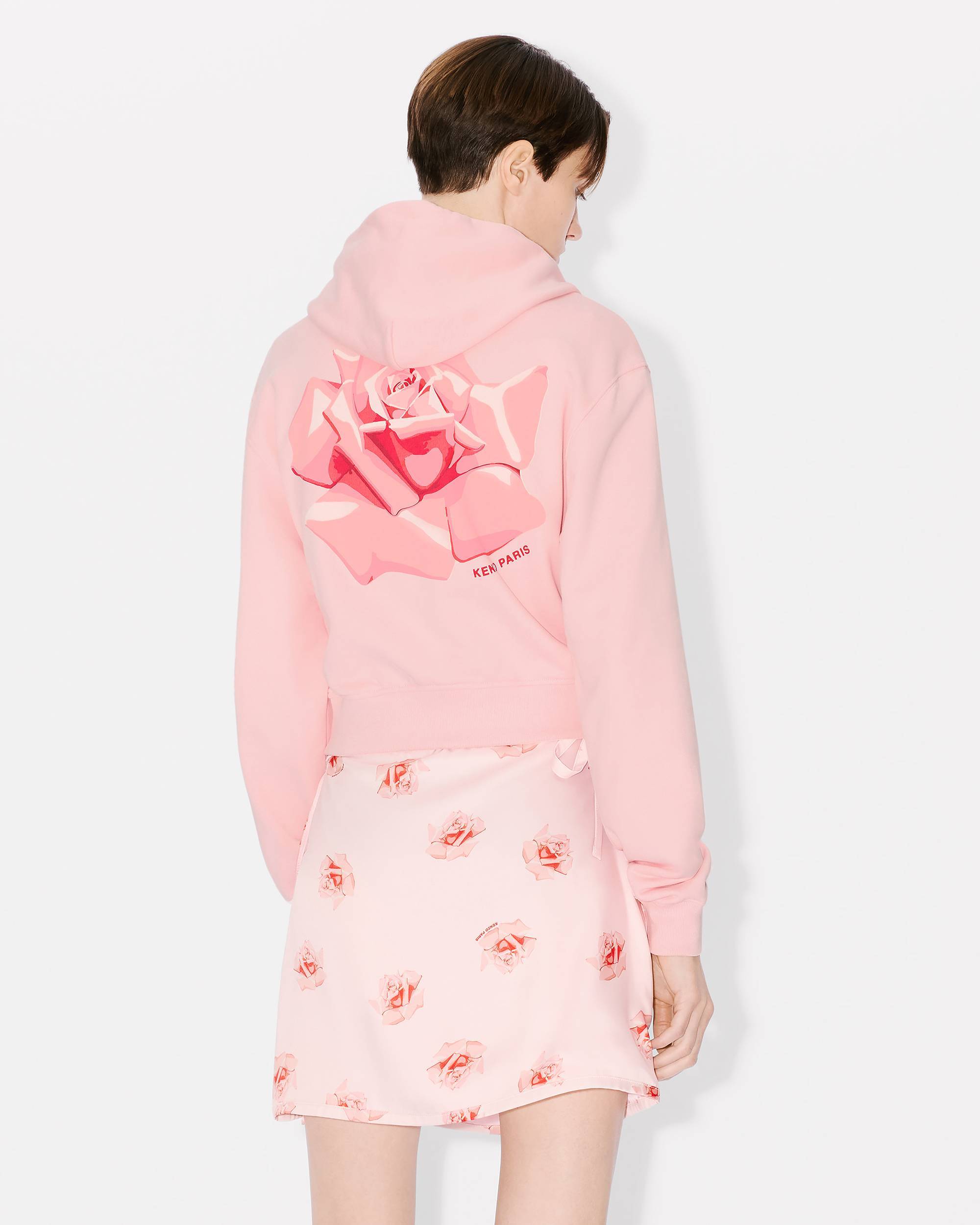 Kenzo Rose-print Zipped Hoodie In Pink