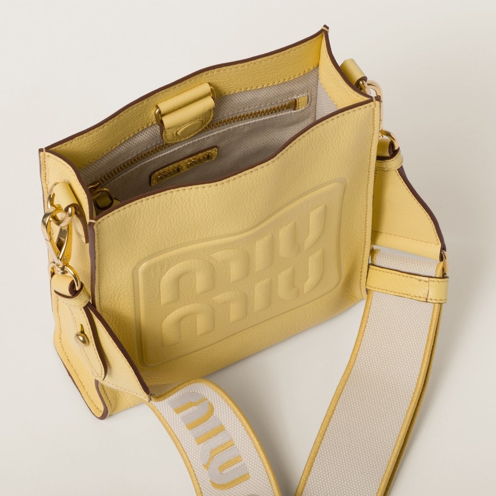 Shop Miu Miu Madras Logo Shoulder Bag In Yellow