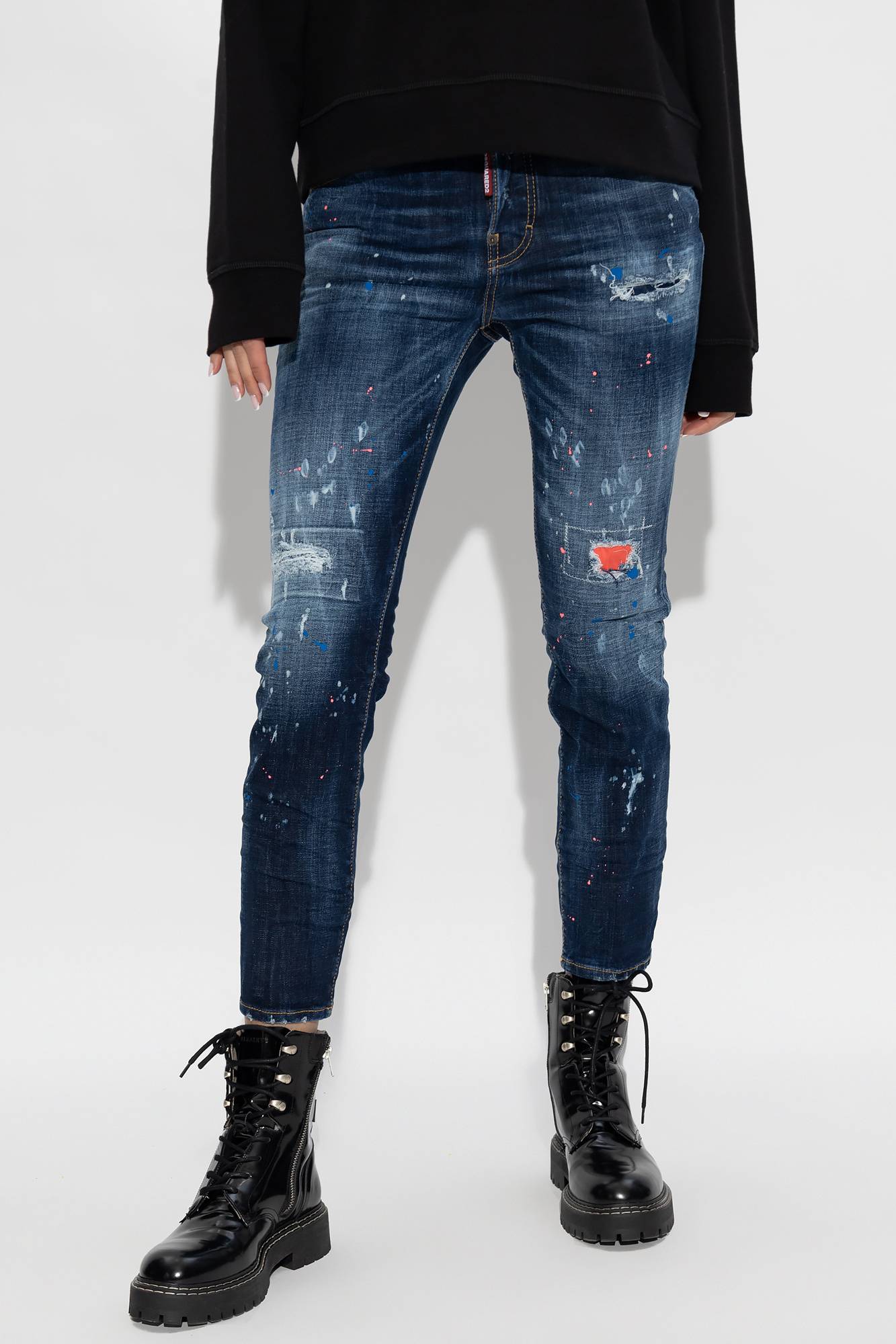 Dsquared2 Paint Splatter Distressed Skinny Jeans In Blue