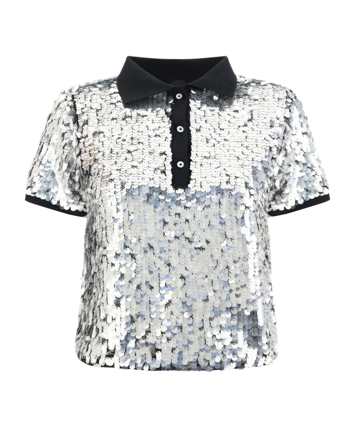 Pinko Sequined Pupazzo 4 Buttons Polo In Silver/black