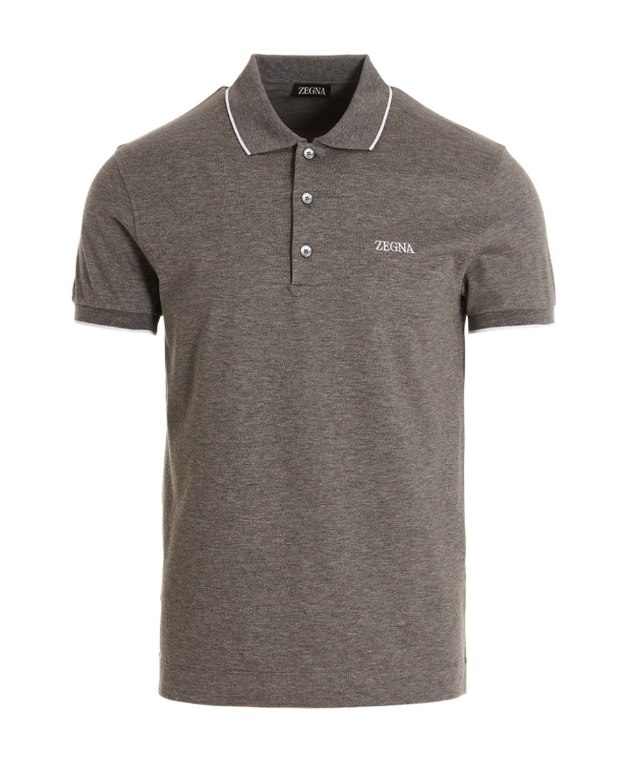 Zegna Piquet Polo Shirt Collar Sleeves In Gray