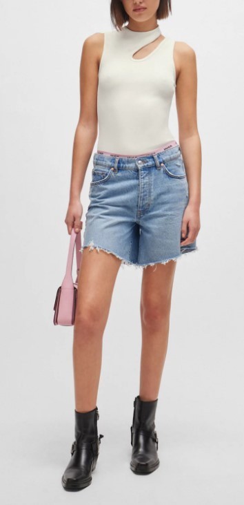 Shop Hugo Boss Distressed Denim Shorts In Gray