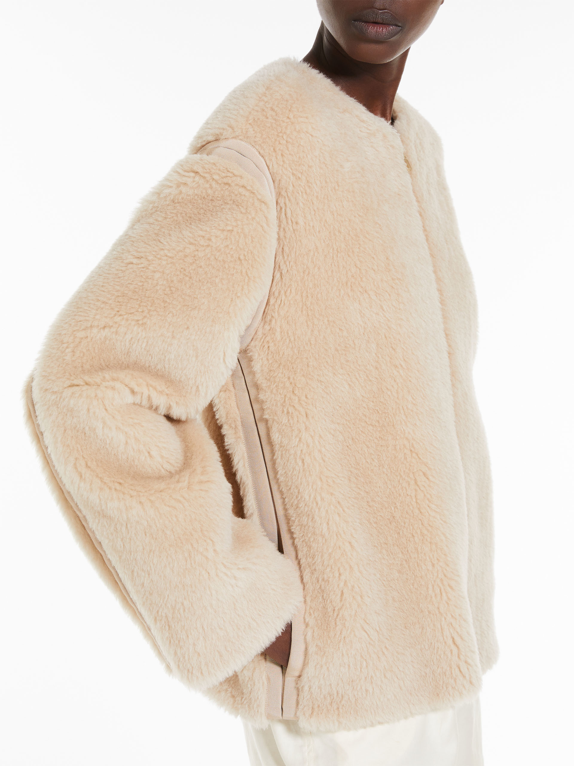 Max Mara Alpaca And Virgin Wool Fur Jacket In Nude