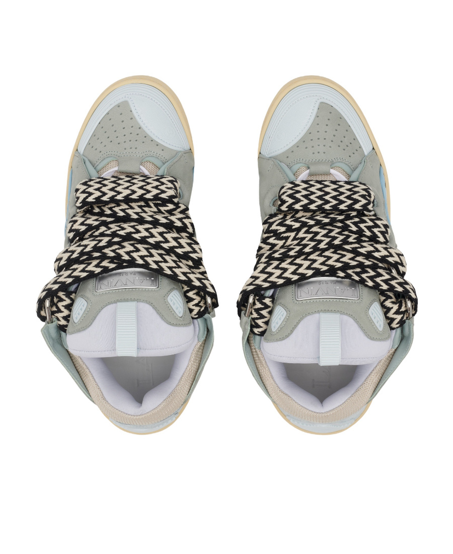 Lanvin Light Blue Leather Curb Sneakers In Gray