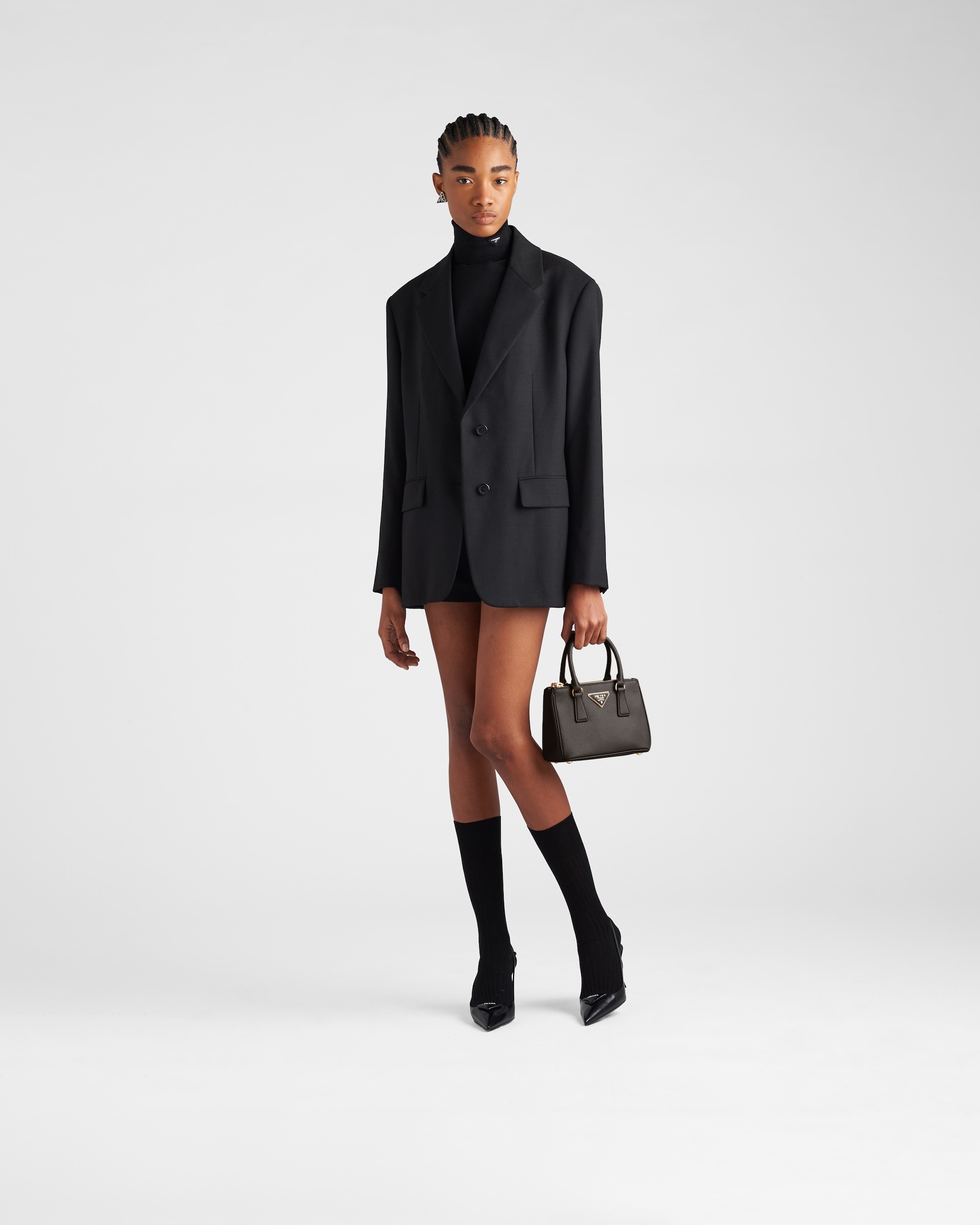 Prada Galleria Saffiano Leather Mini Logo Handbag In Black