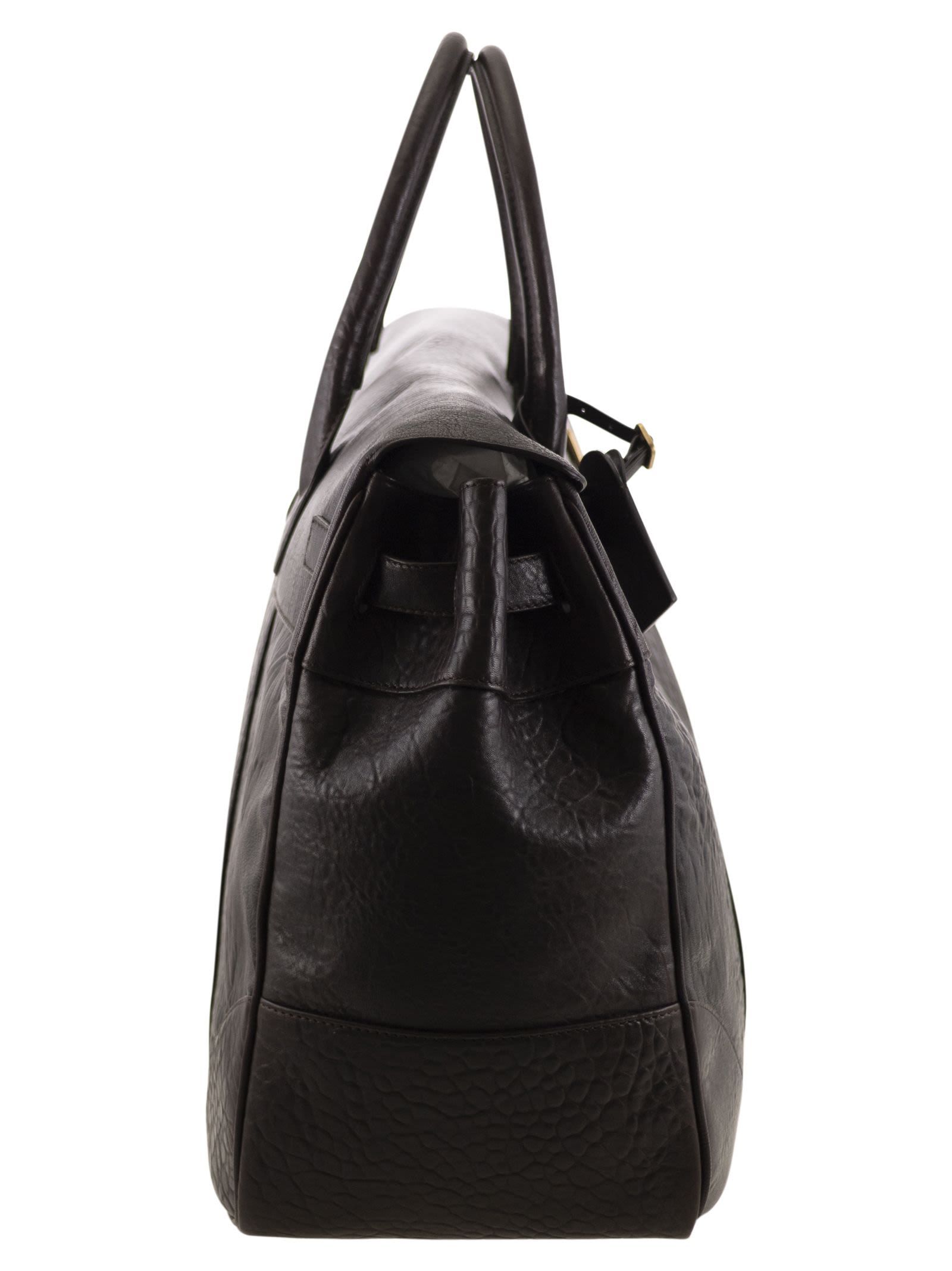 Brunello Cucinelli Men Country Leather Bag With Texture Grain In Multi
