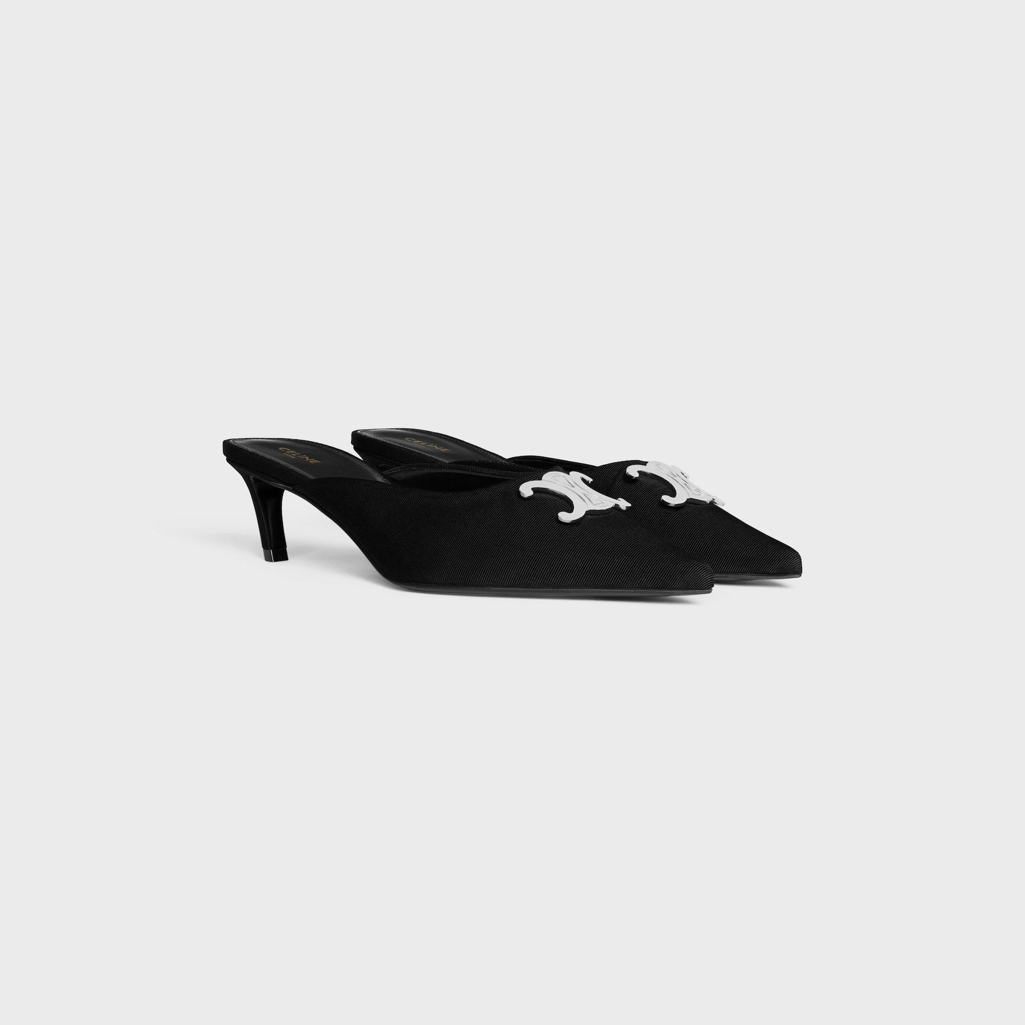 Celine Alma Triomphe Mule In Gros-grain Fabric In Black