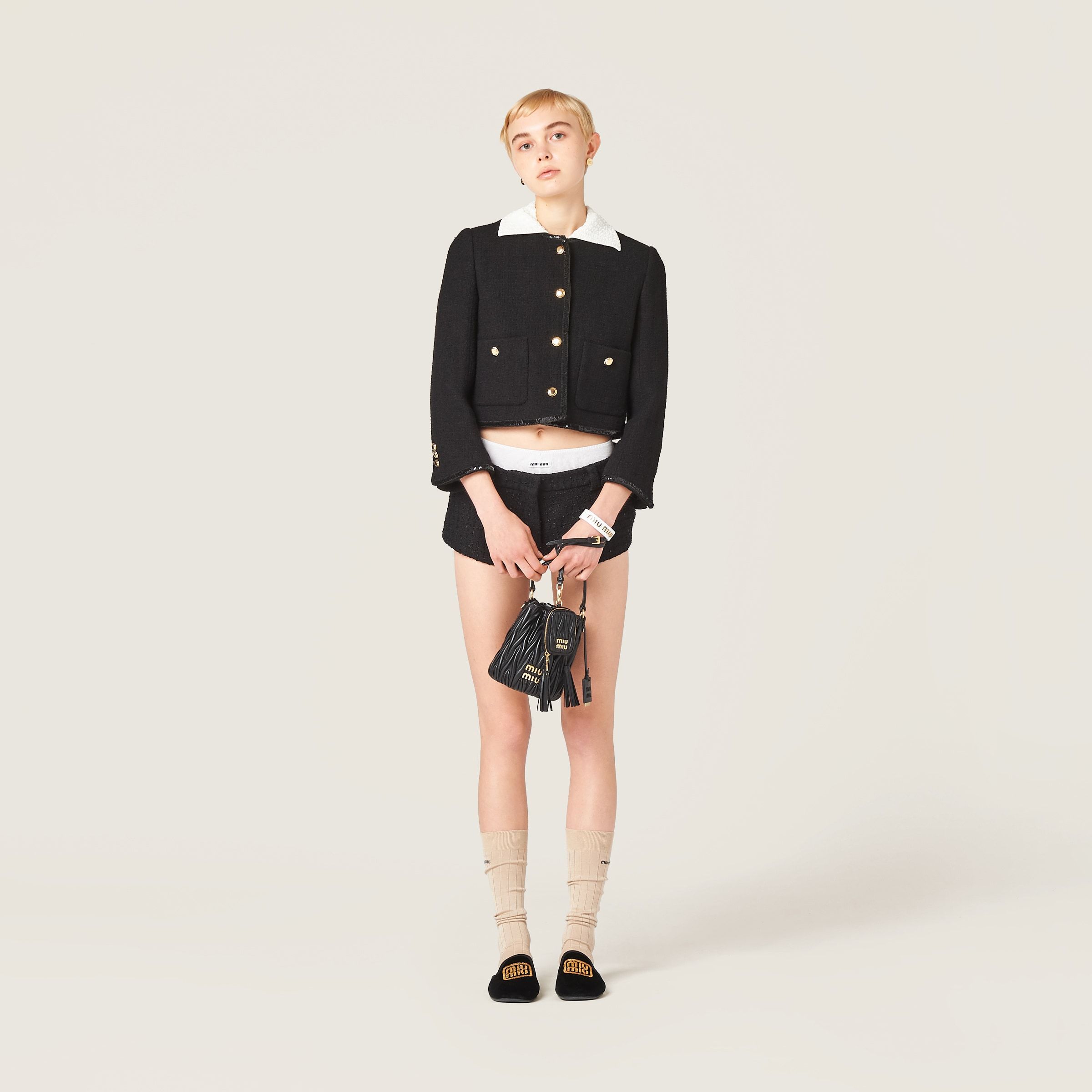 Miu Miu Sequin-embellished Tweed Jacket In Black