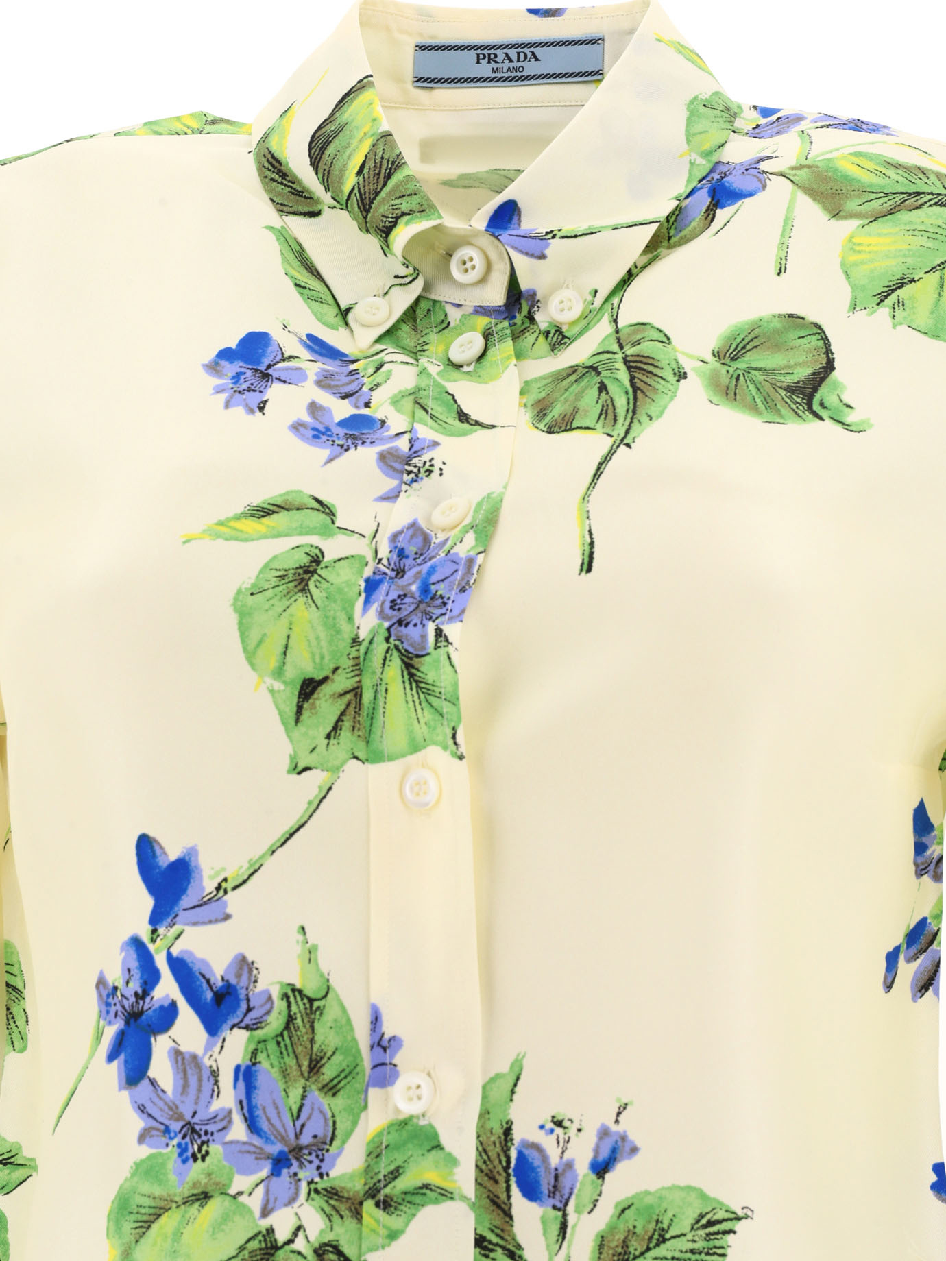 Prada Floral Print Silk Shirt In White