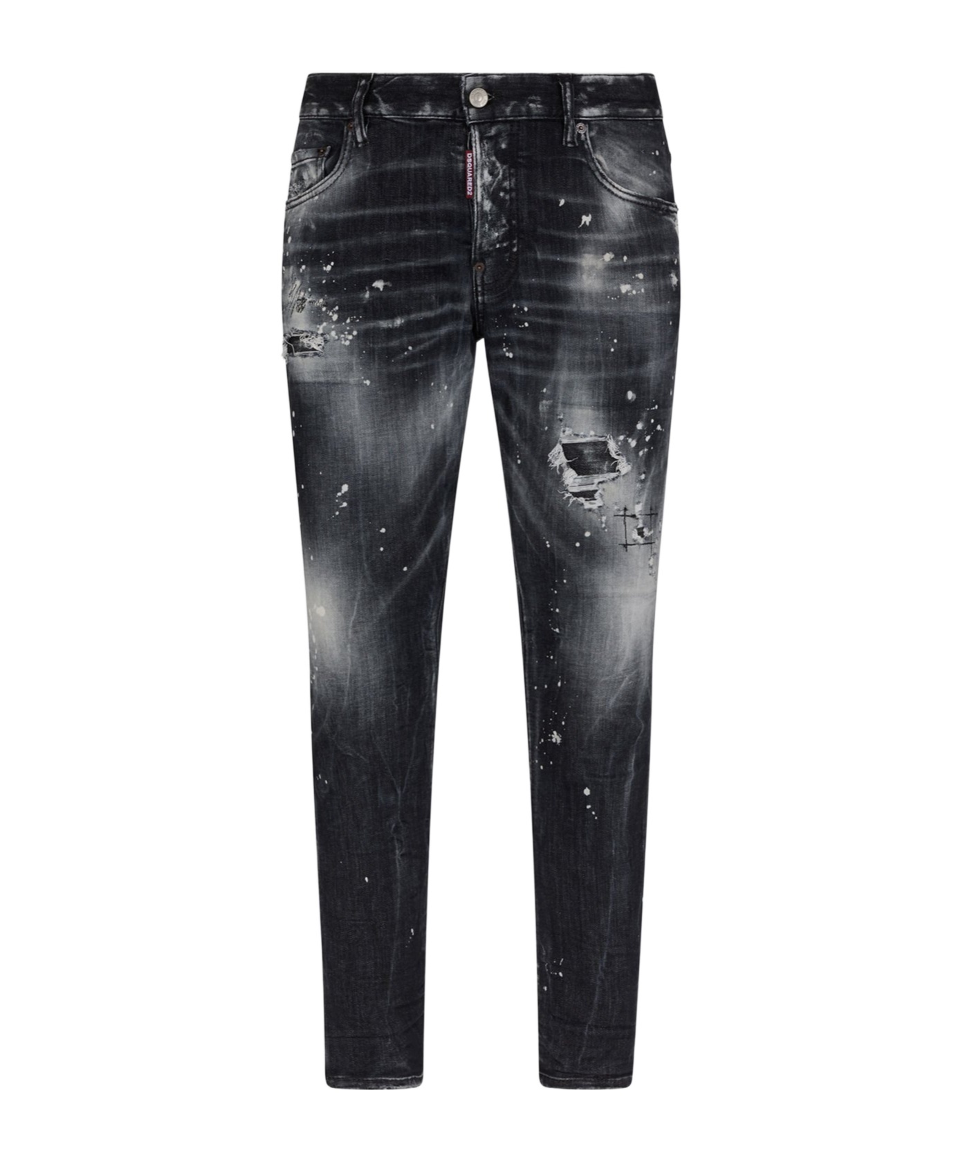 Dsquared2 Mens Black Skater Paint-splatter Distressed Slim-fit Tapered-leg Stretch-denim Jeans In Black