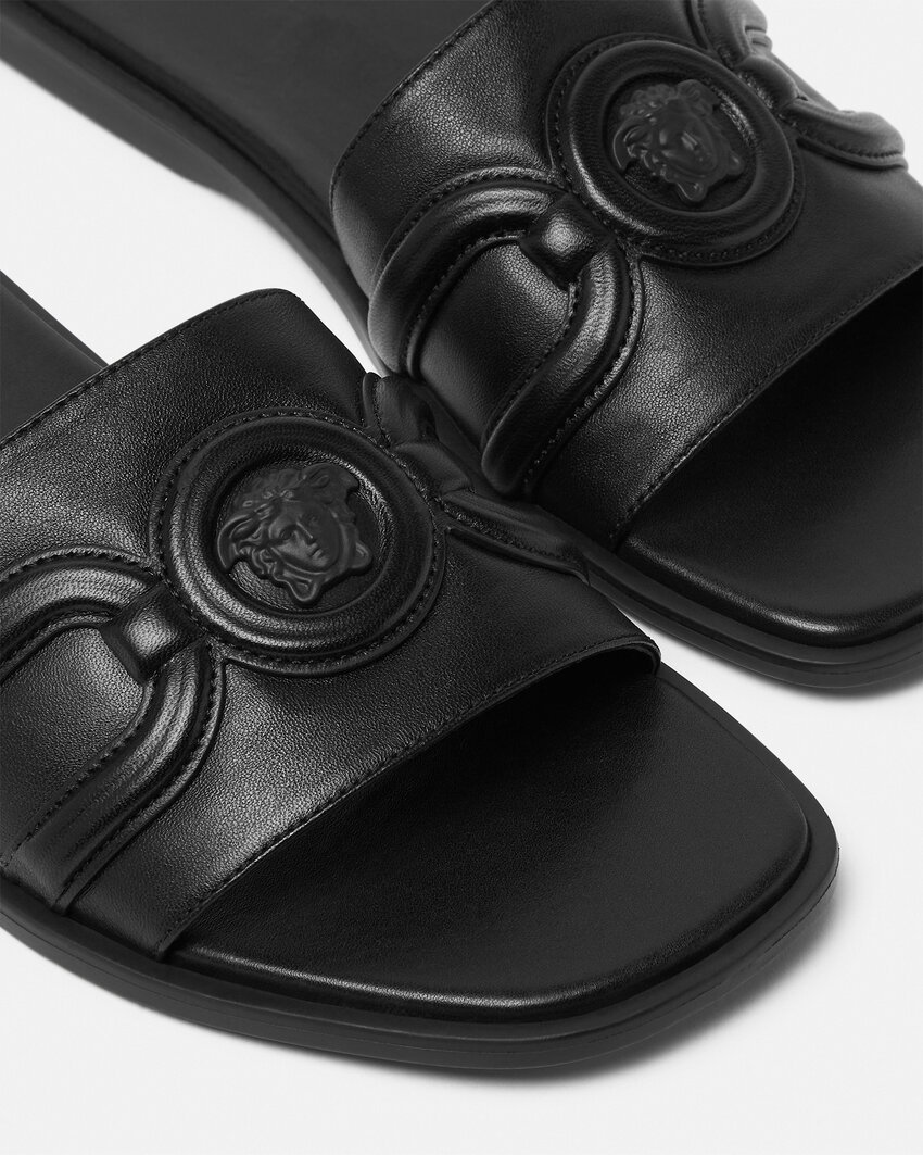 Versace Round Toe Slippers In Black