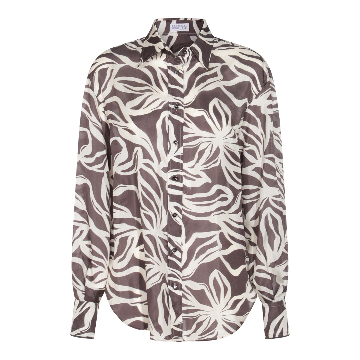 Brunello Cucinelli Collared Floral Pattern Long Sleeves Cuffed Top