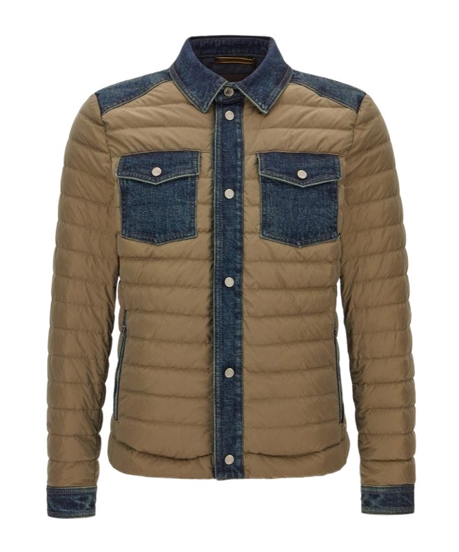 Moorer Jacket Nylon Denim Inserts In Brown