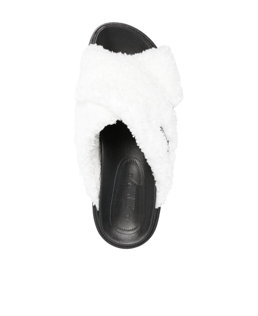 Marni Logo-embroidered Shearling Sandals In White